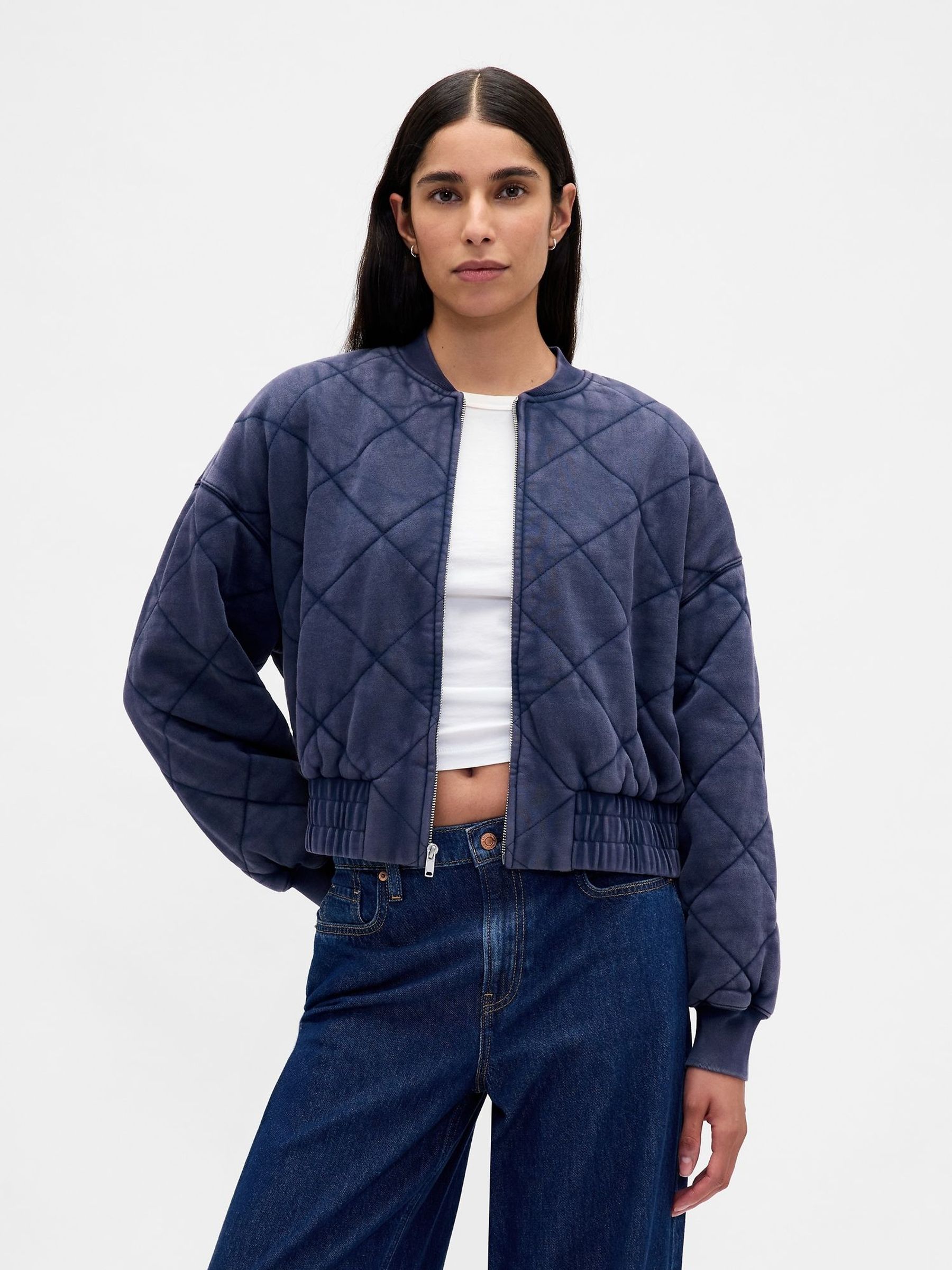 Blue Vintage Soft Quilted Bomber Jacket (H66589) | £95
