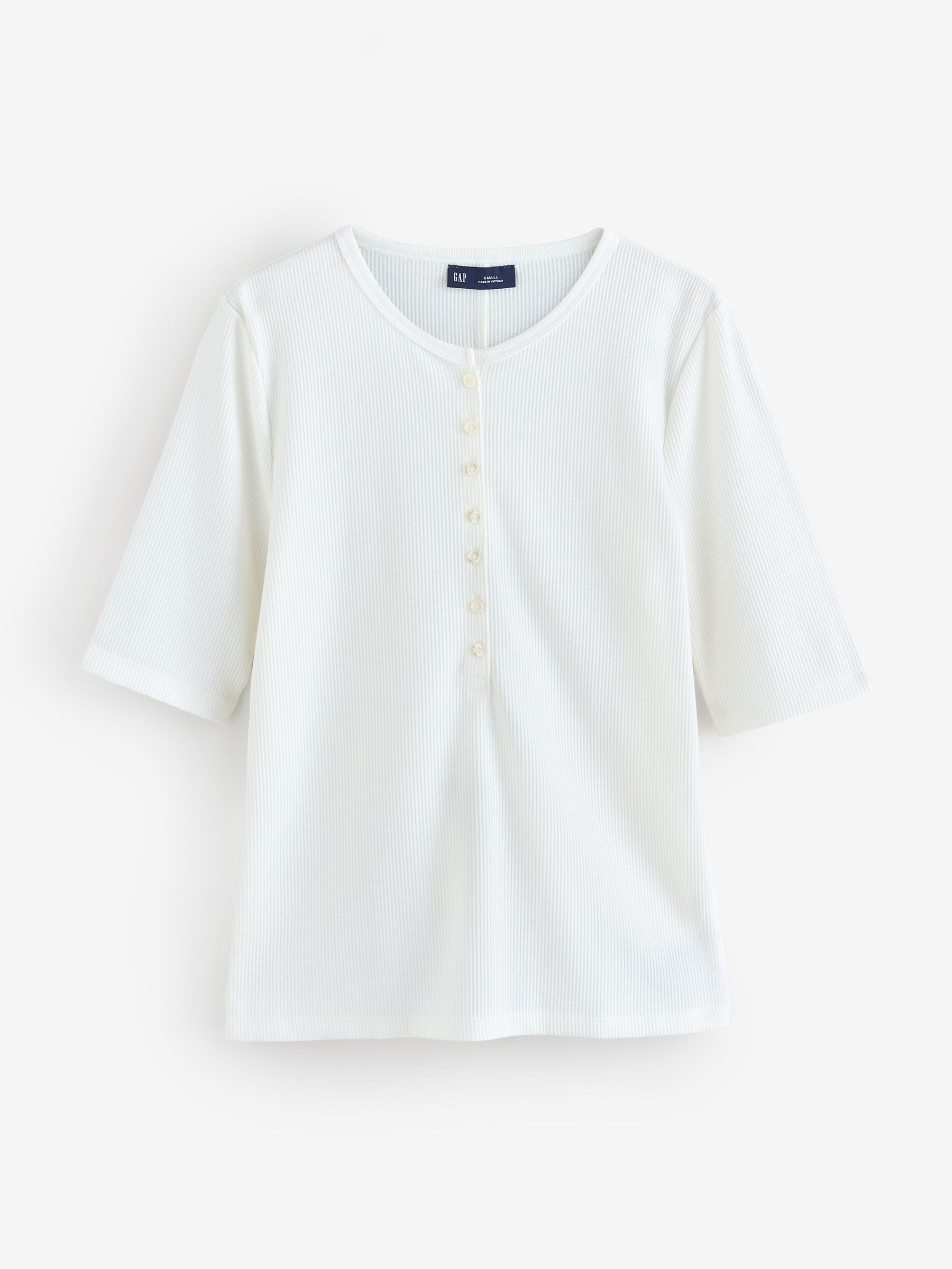 White Modern Rib Short Sleeve Henley T-Shirt (H66607) | £20