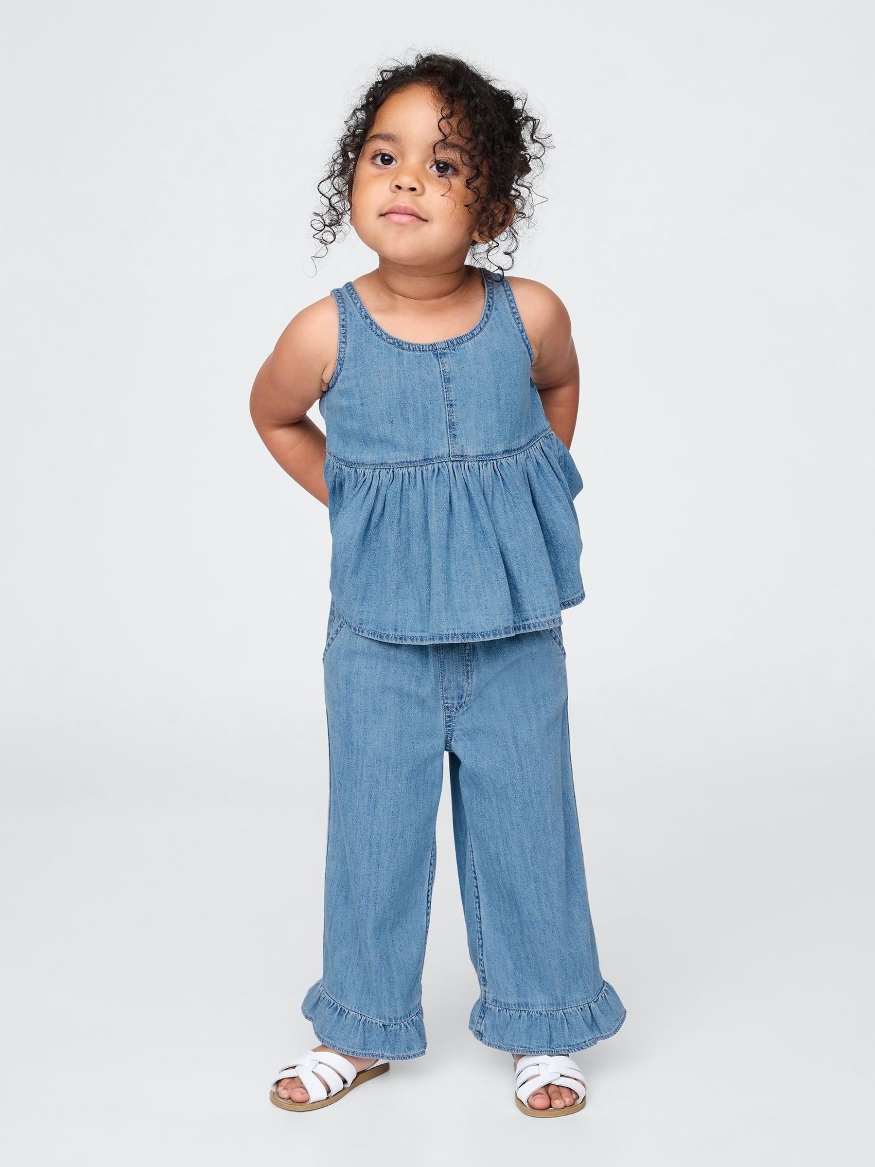 Blue Denim Ruffle Top & Trousers Set (H66631) | £35