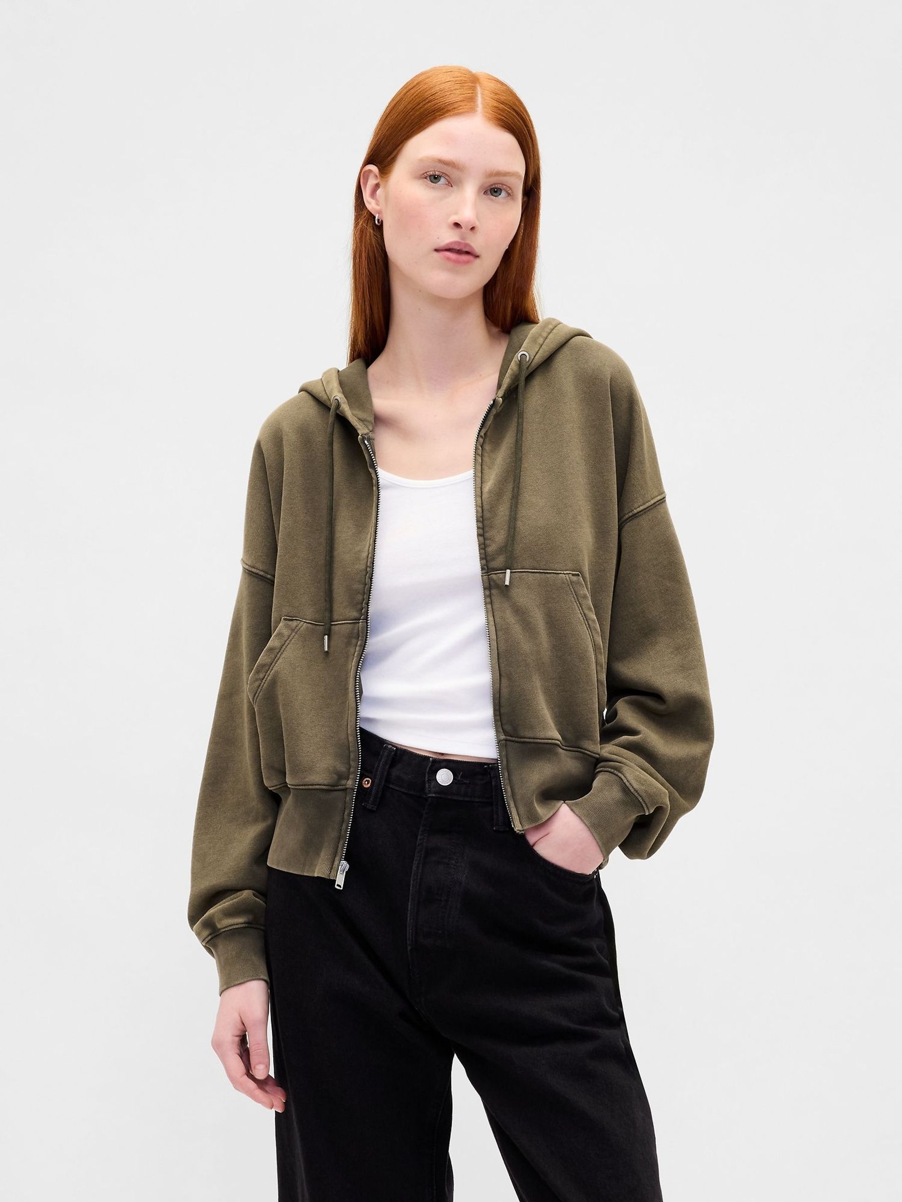 Green Vintage Soft Full-Zip Wedge Hoodie (H66636) | £55