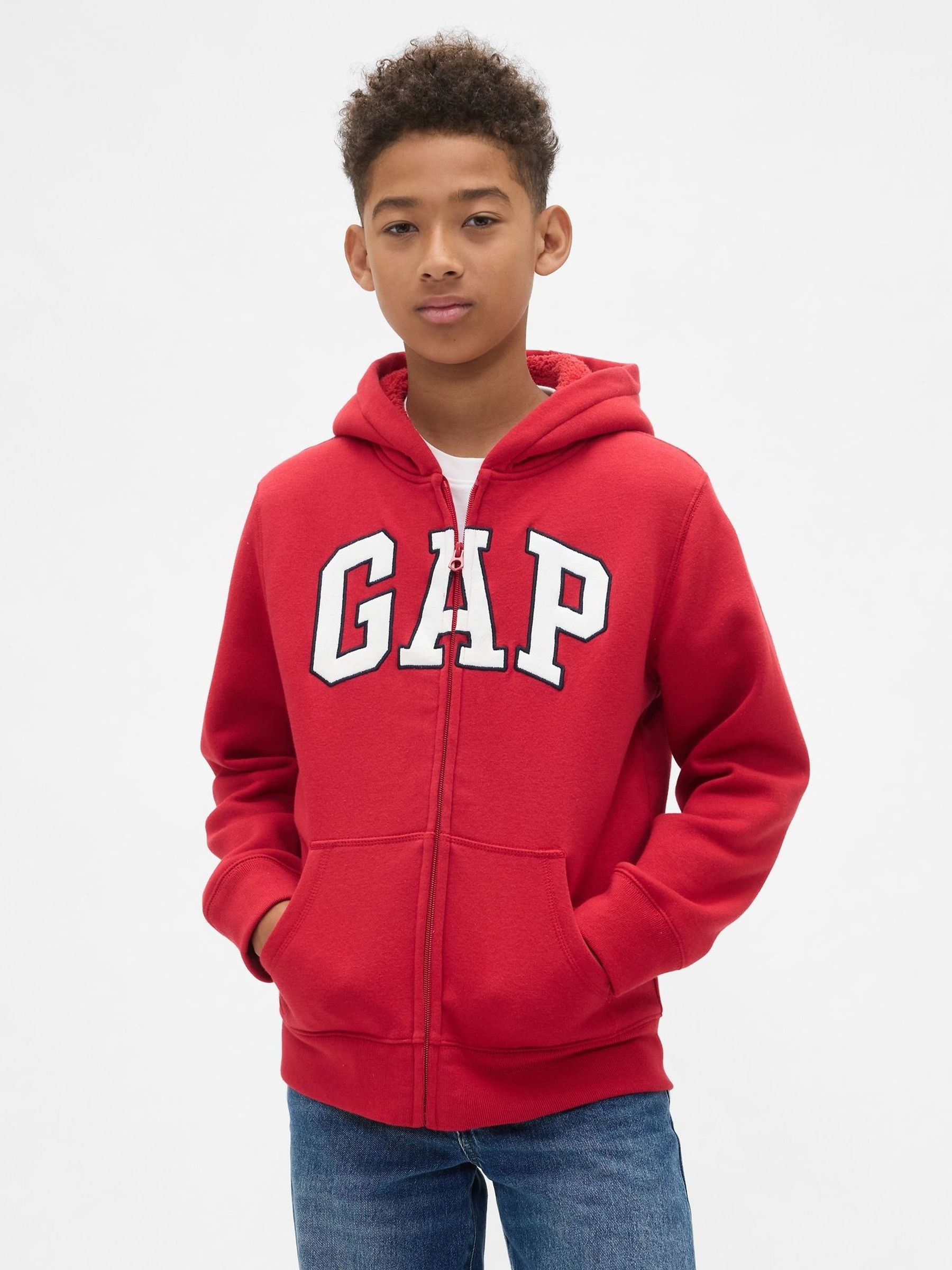 Red Logo Sherpa Zip-Up Hoodie (4-13yrs) (H66643) | £30