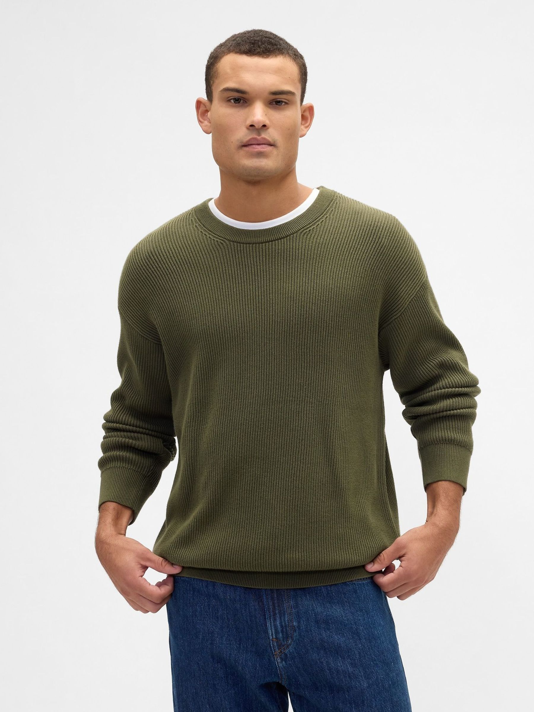 Green Ribbed Crew Neck Long Sleeve Jumper (H66647) | £35