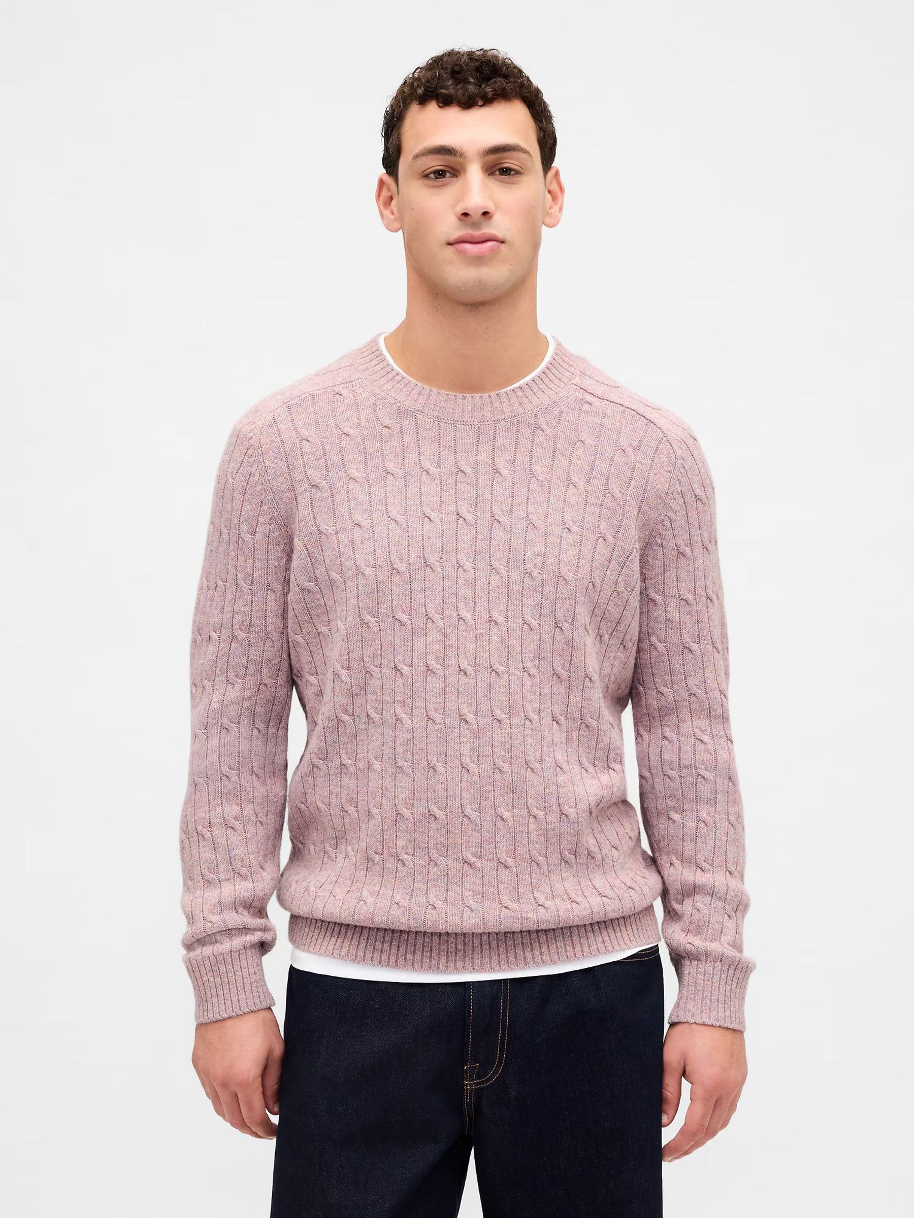 Pink Wool Cable Crew Jumper (H66661) | £60