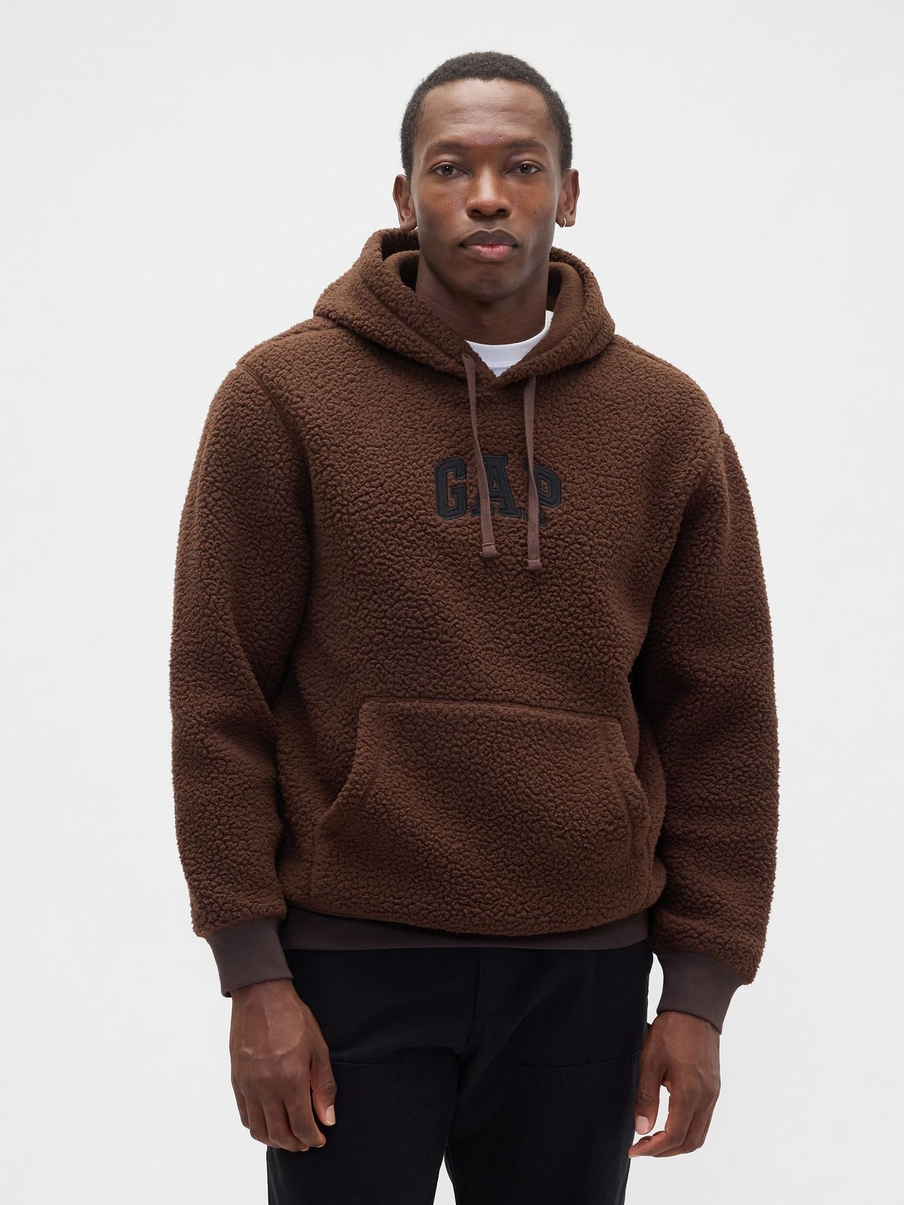 Brown Relaxed Logo Sherpa Knit Hoodie (H66668) | £35