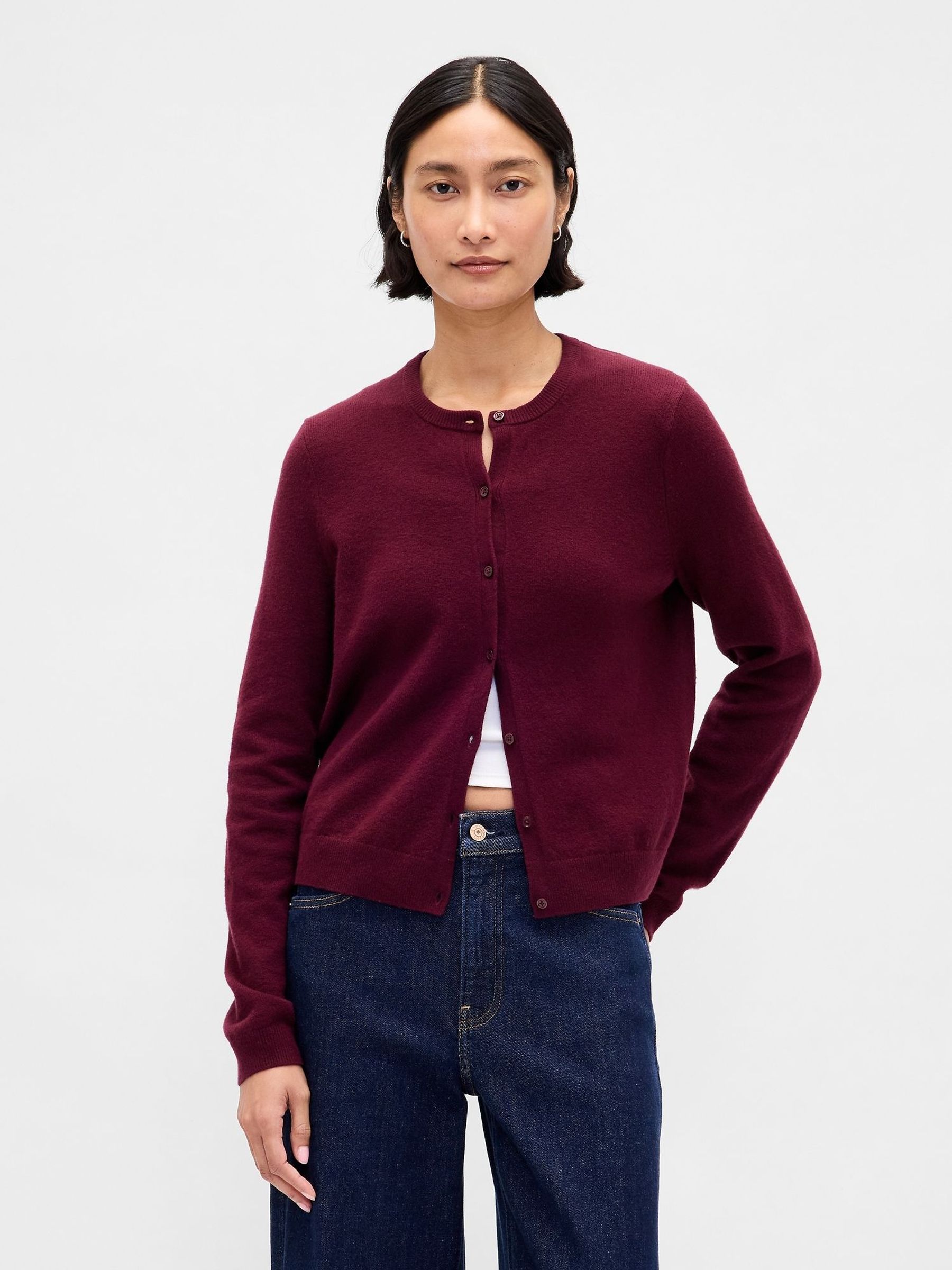 Burgundy Red Soft Touch Crop Cardigan (H66677) | £40