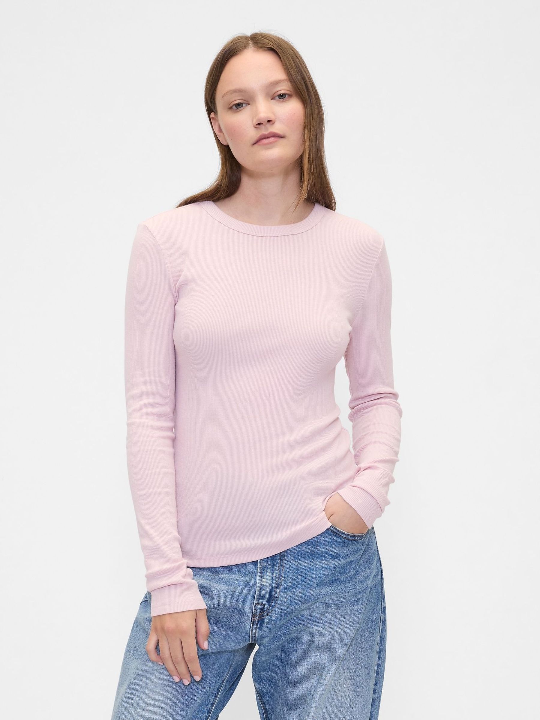 Pink Long Sleeve Ribbed T-Shirt (H66735) | £16