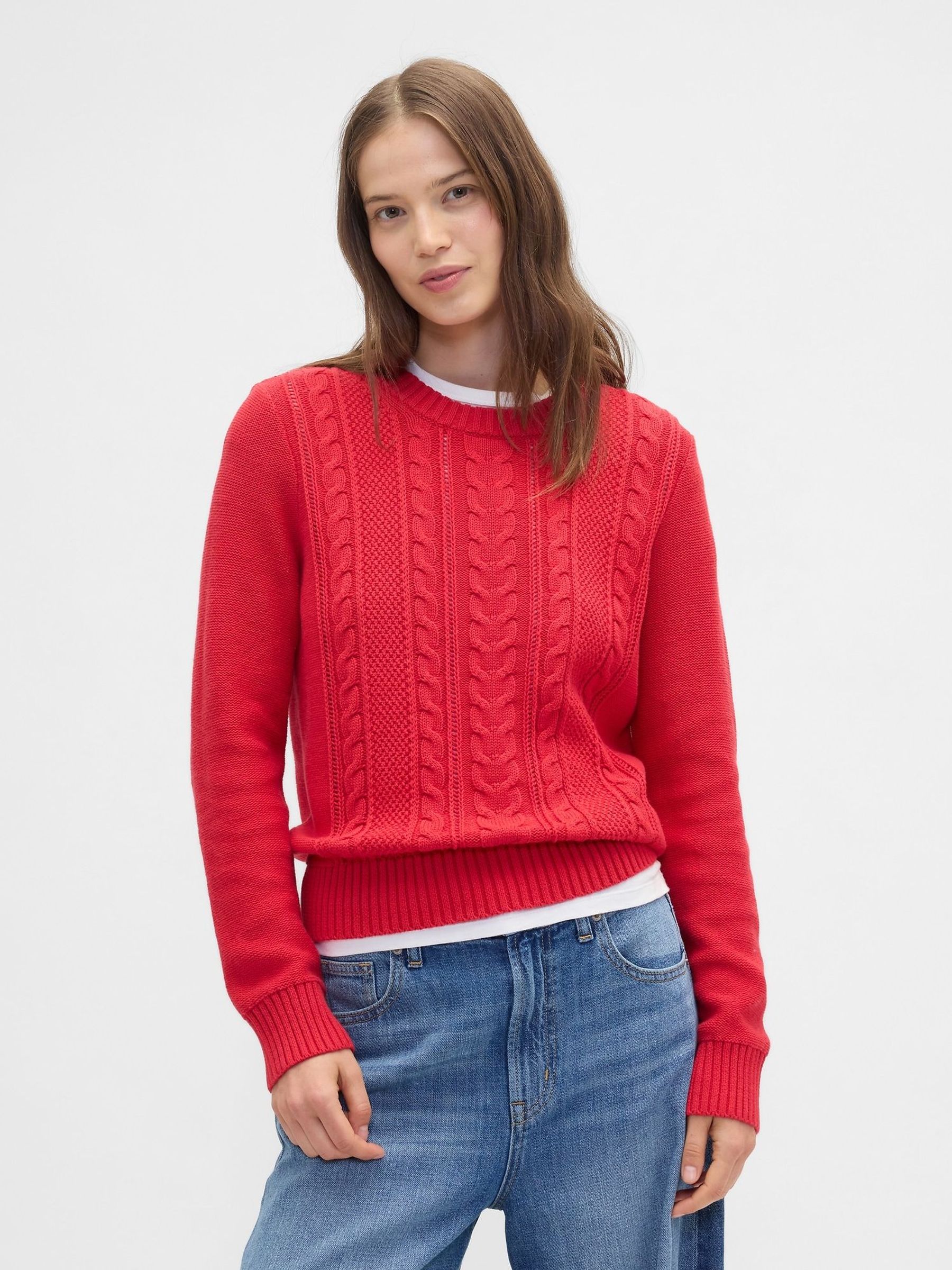 Red Cotton Cable Knit Sweatshirt (H66746) | £30
