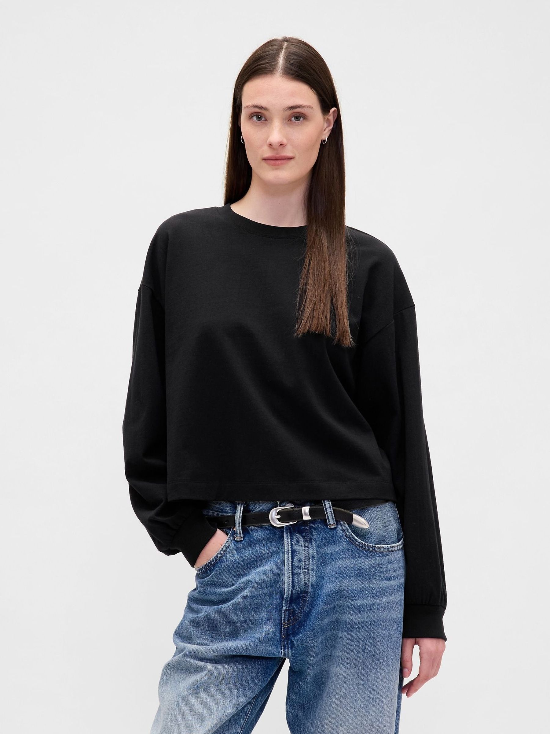 Black Cotton VintageSoft Heavyweight Crop T-Shirt (H66770) | £35