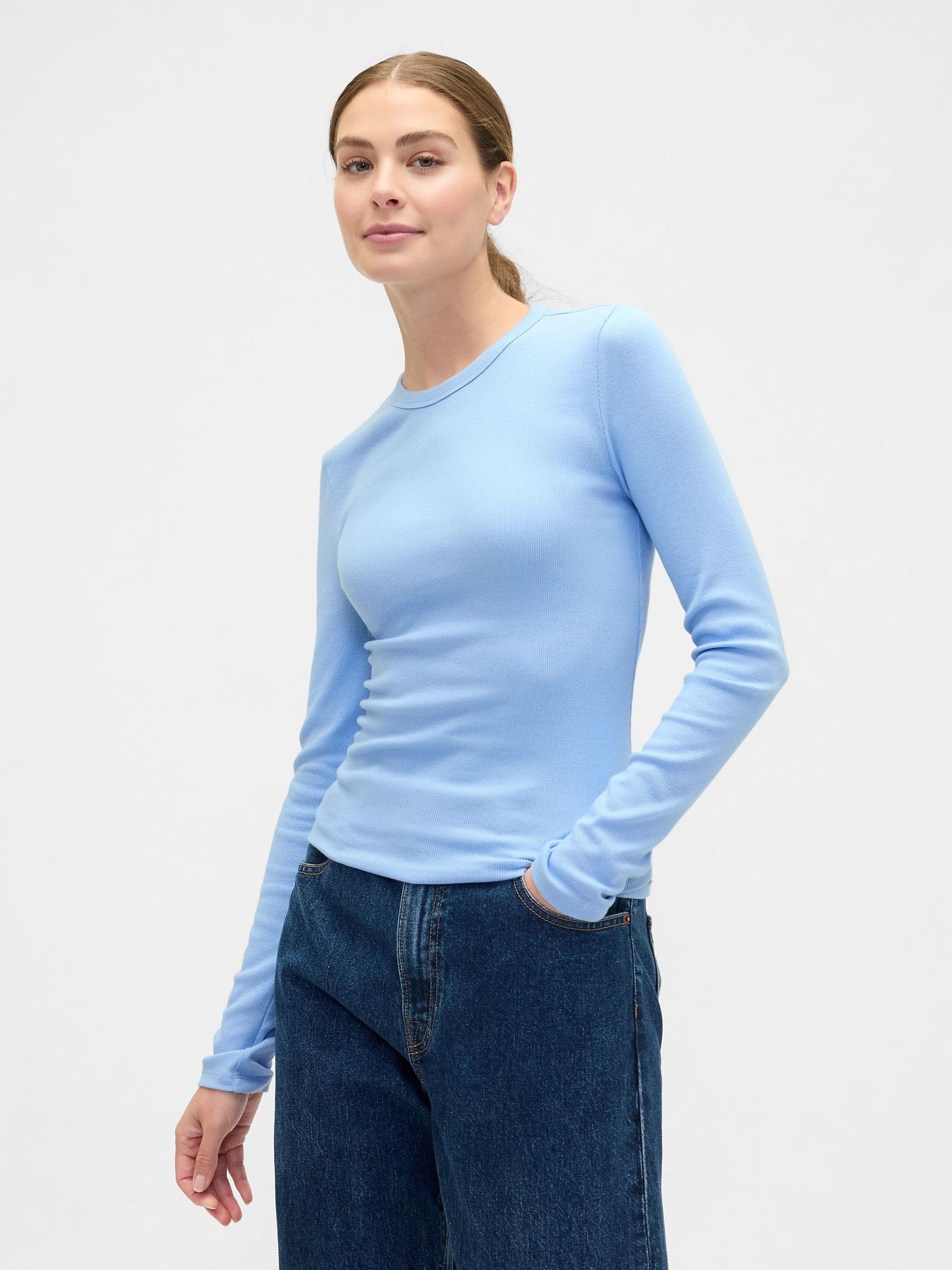 Blue Long Sleeve Ribbed T-Shirt (H66774) | £16