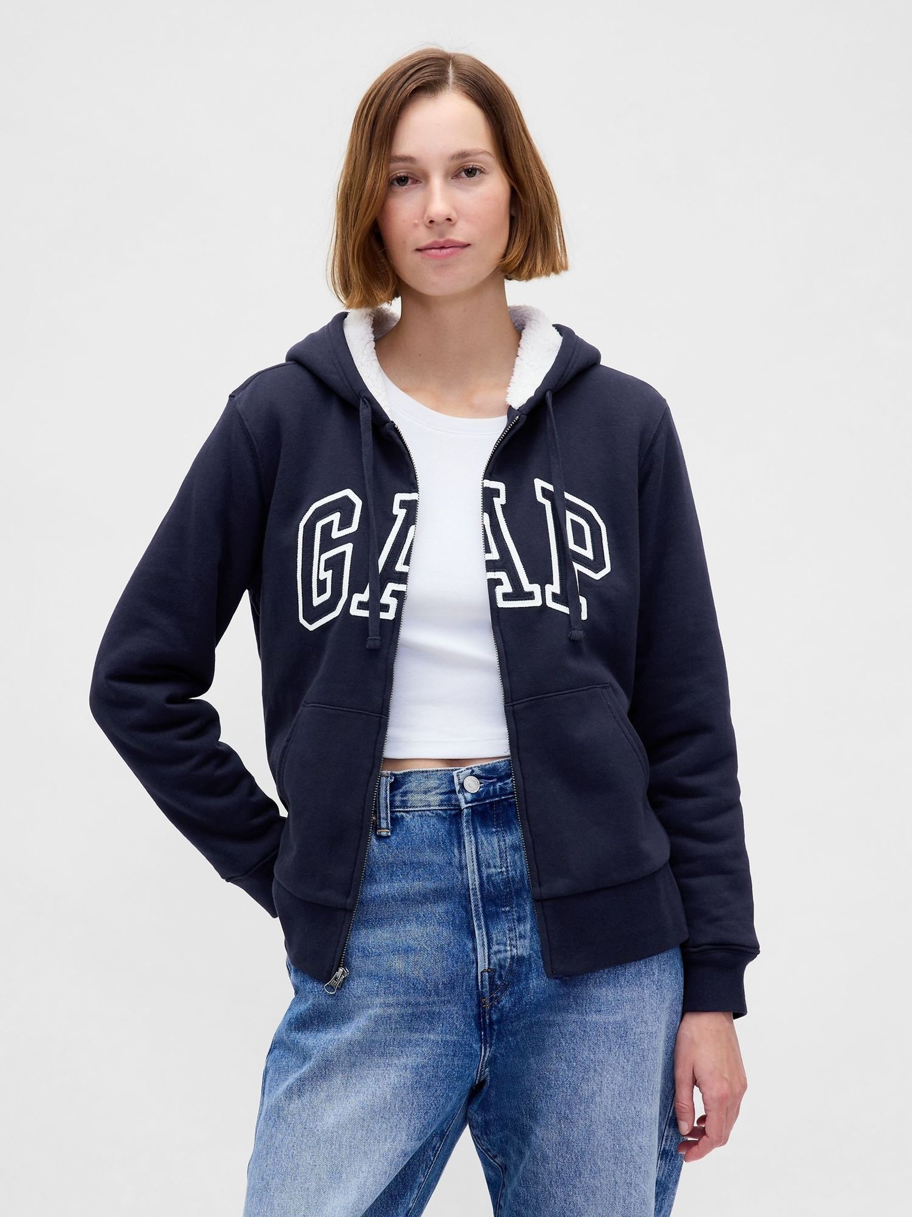 Blue Relaxed Logo Sherpa-Lined Zip Hoodie (H66778) | £45