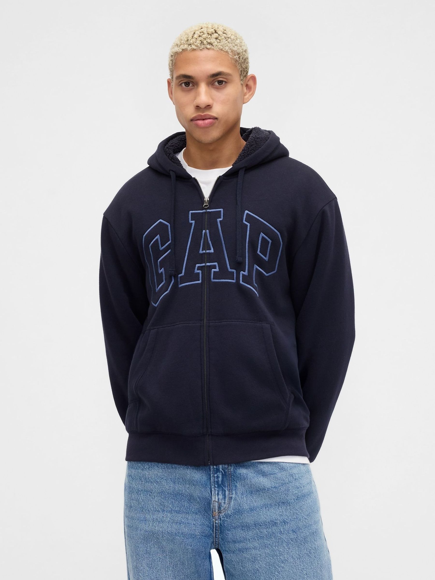 Blue Relaxed Logo Sherpa-Lined Zip Hoodie (H66793) | £45