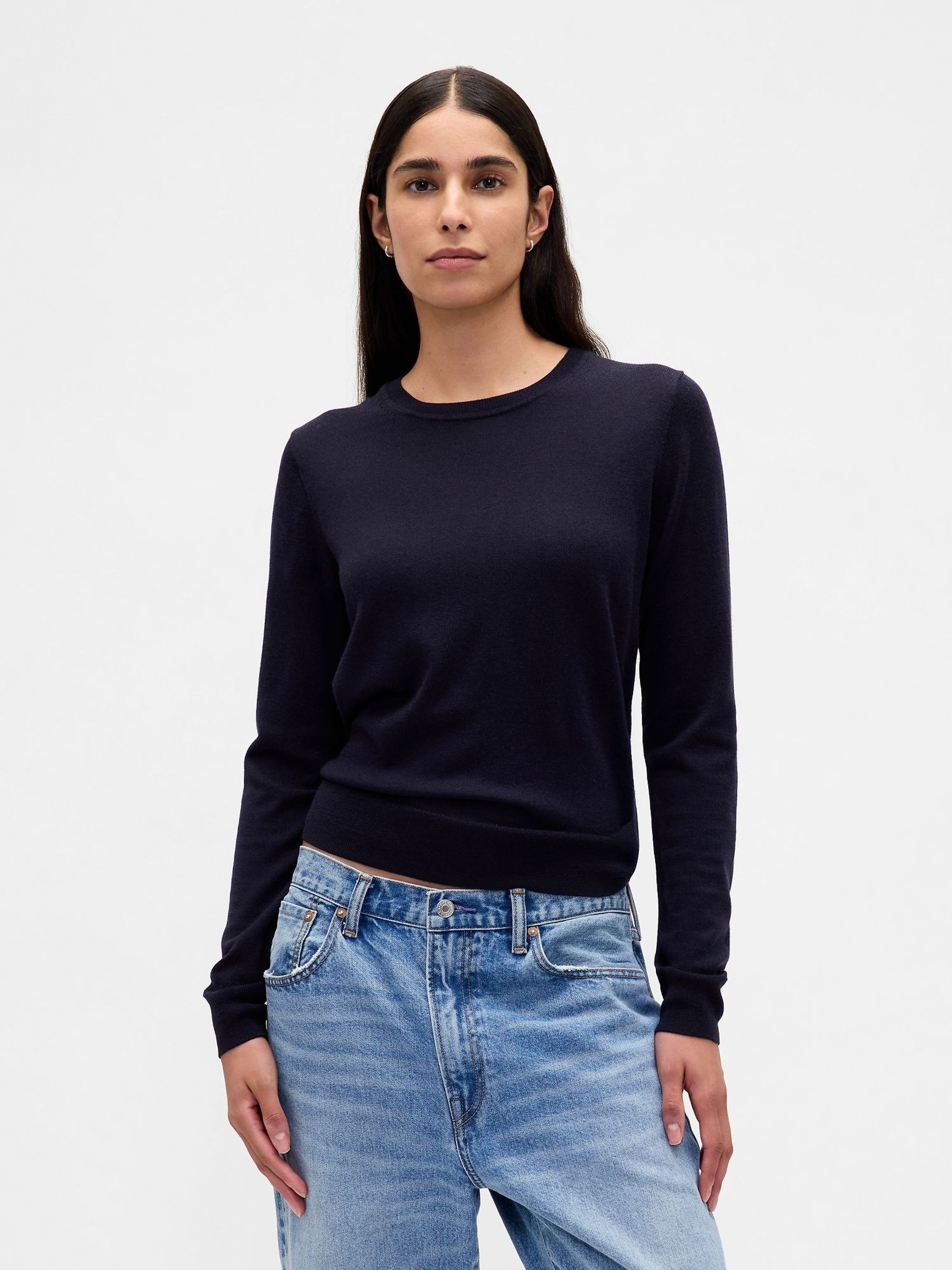 Navy Blue Merino Crew Neck Sweatshirt (H66866) | £40