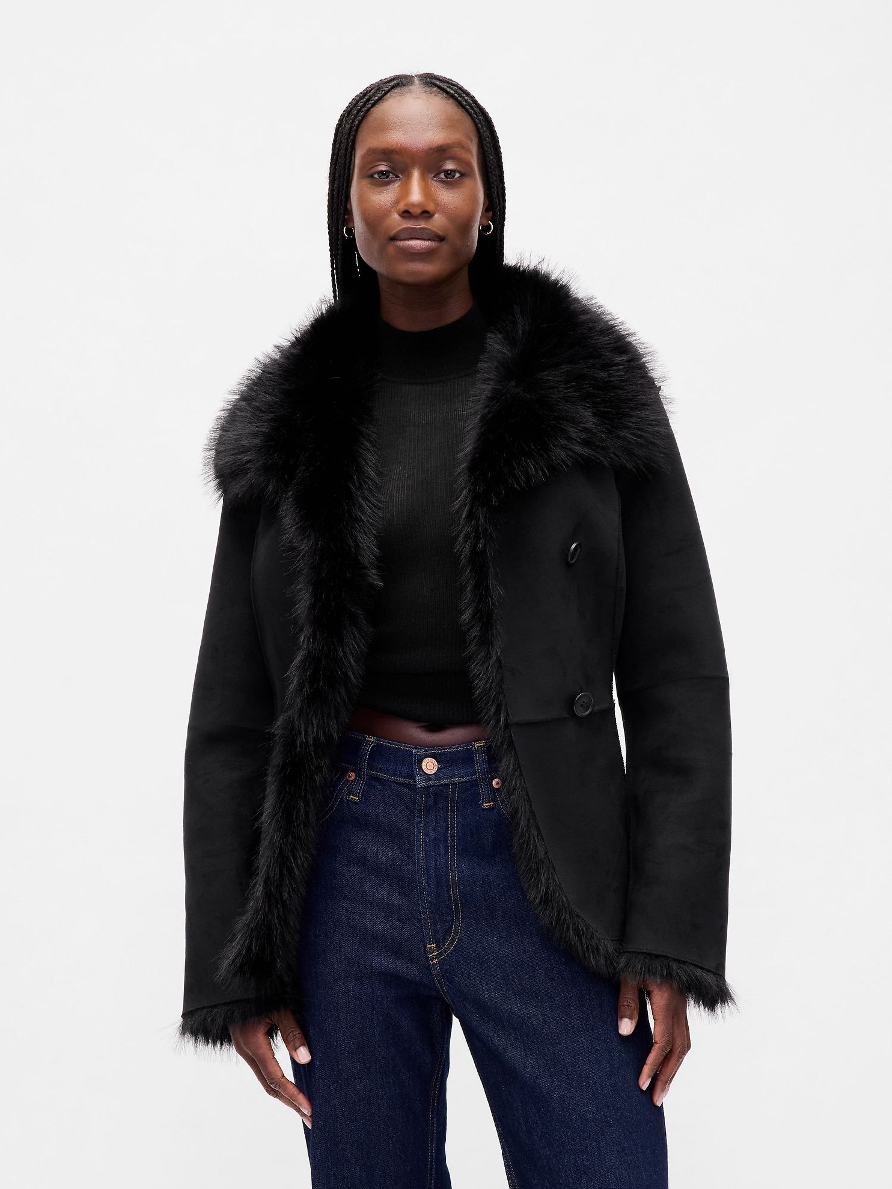 Black Vegan Suede and Faux Fur Jacket (H66881) | £175