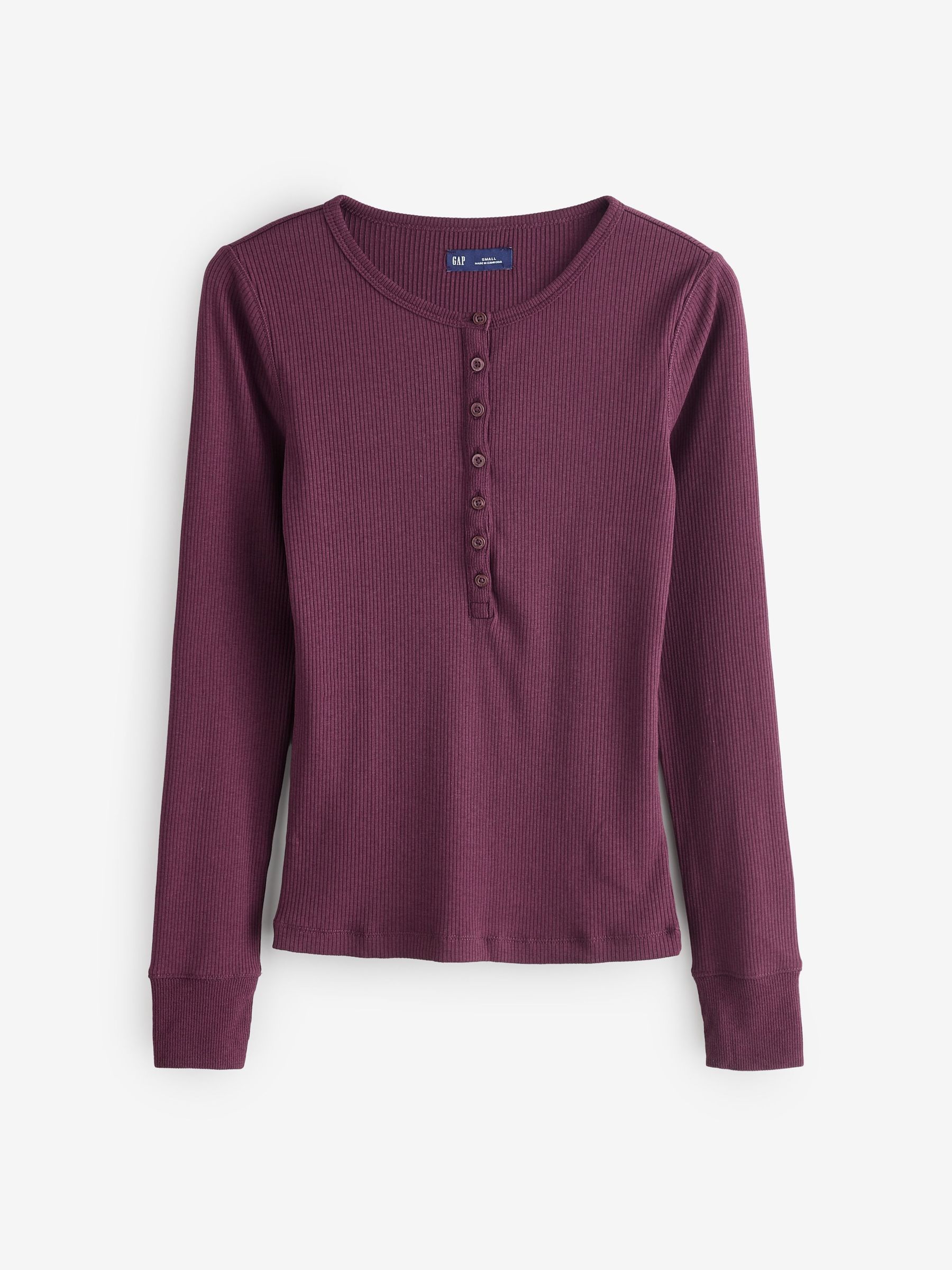 Burgundy Red Modern Rib Long Sleeve Henley T-Shirt (H66882) | £30
