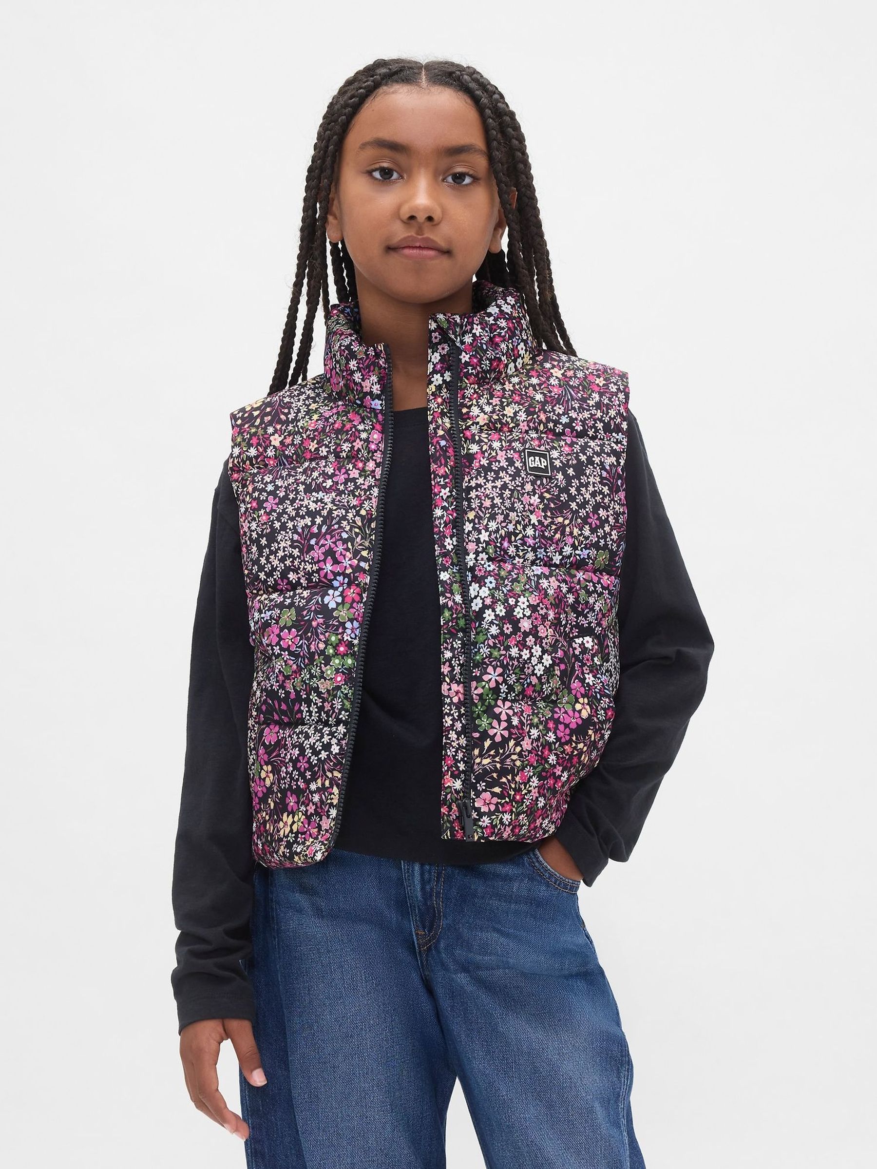 Black Floral Cold Control Relaxed Puffer Vest (4-13yrs) (H66907) | £25