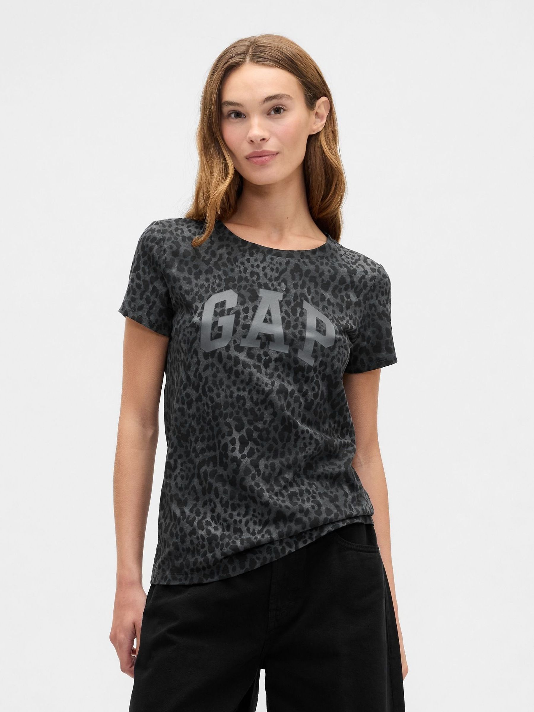 Dark Grey Leopard Logo  Crew Neck T-Shirt (H66919) | £14