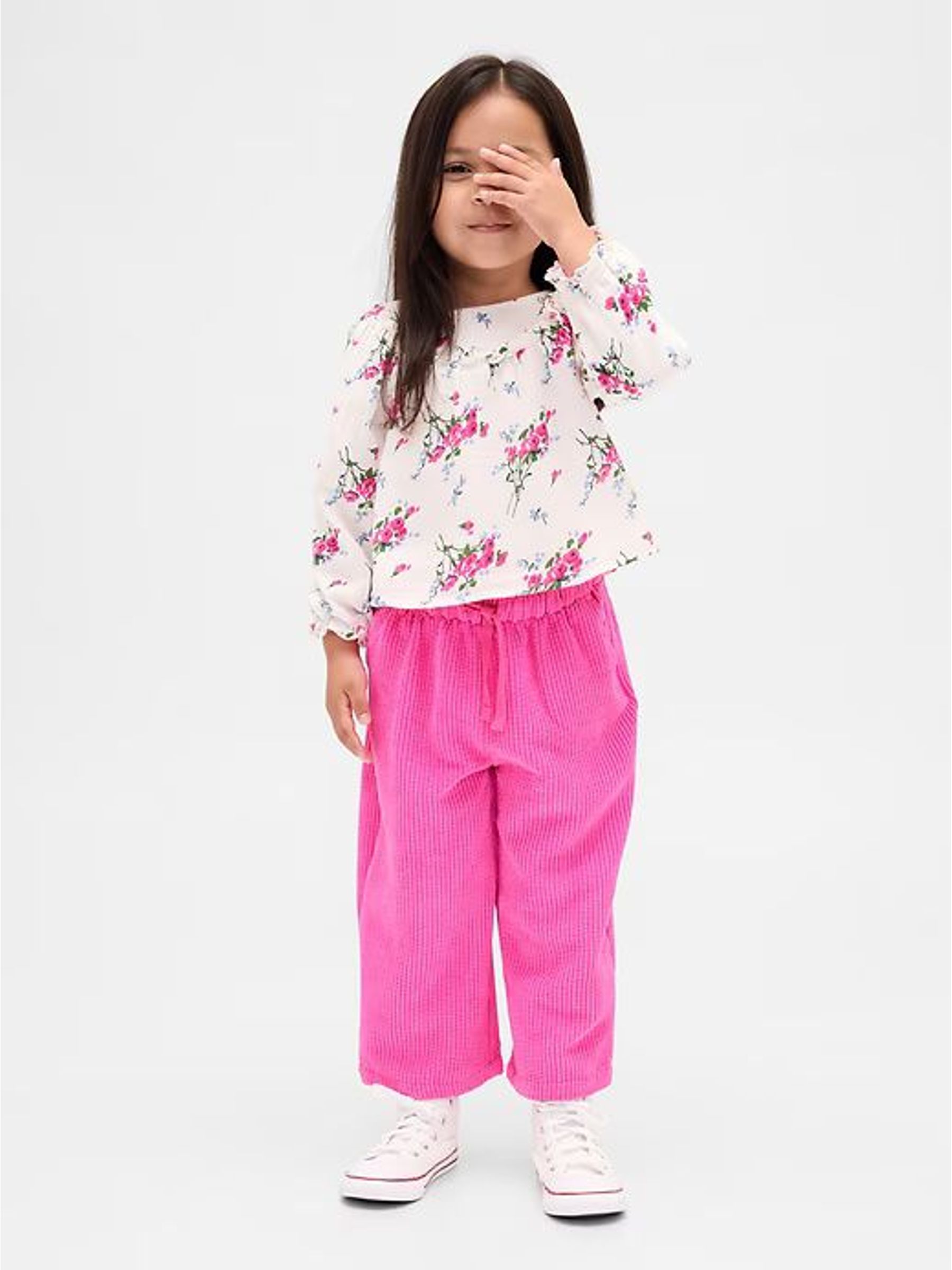 Pink Floral Cotton Gauze and Corduroy Outfit Set (H66944) | £40