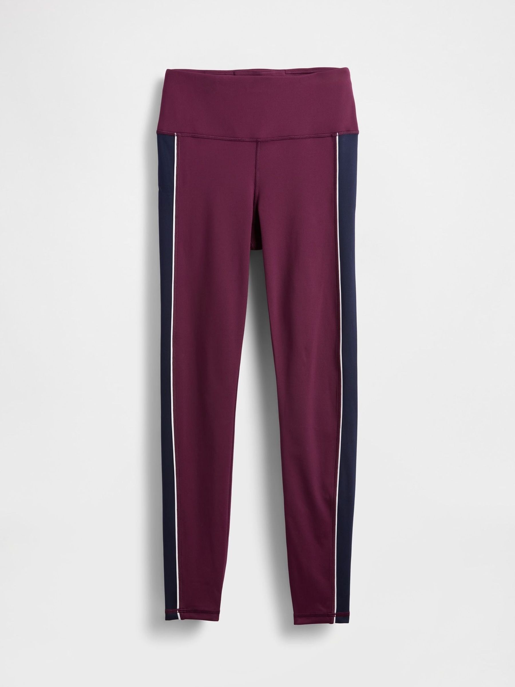 Burgundy Red High Waisted Power Full Length Stripe Leggings (H66967) | £50