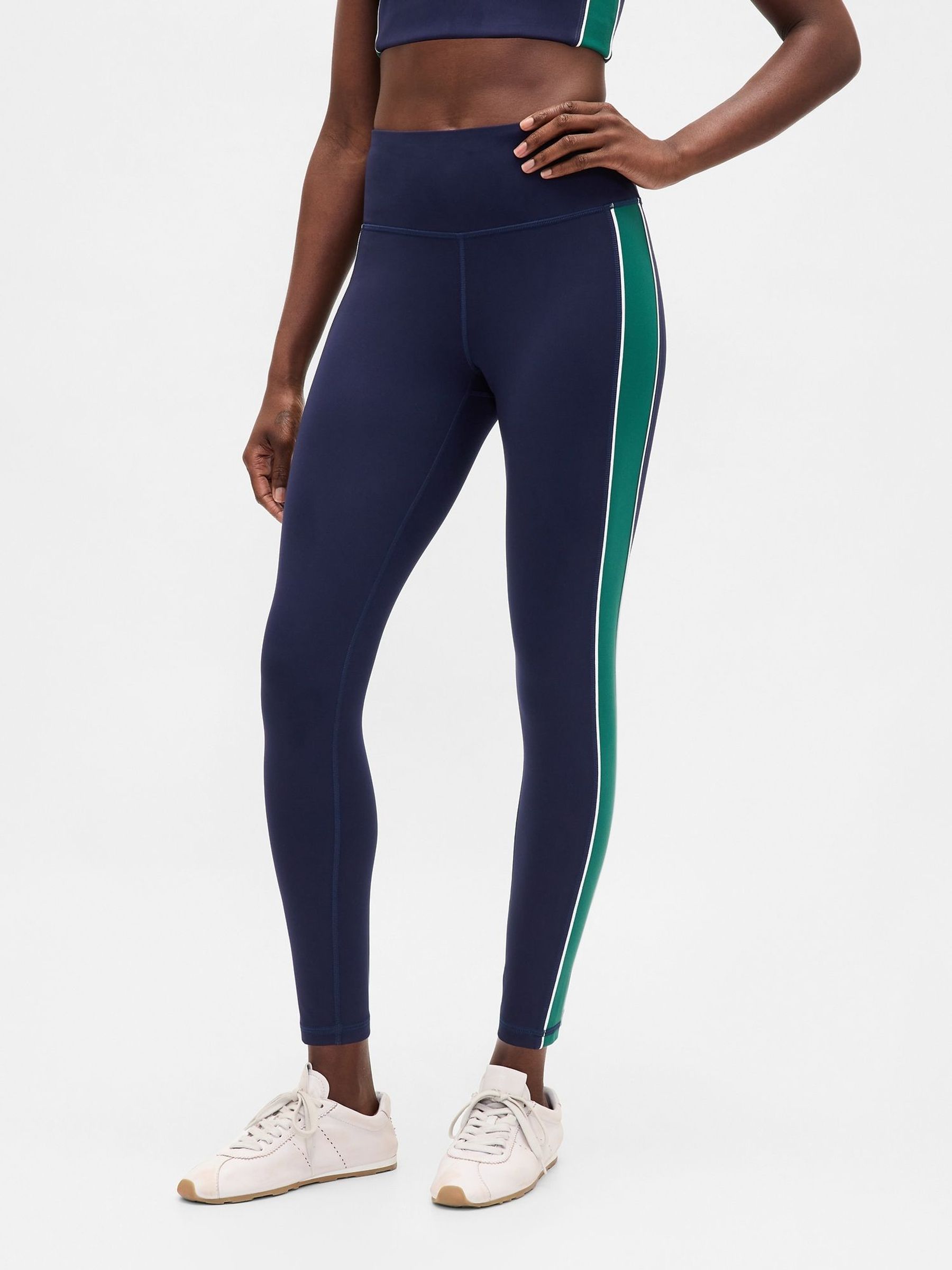 Blue High Waisted Power Full Length Stripe Leggings (H66981) | £50