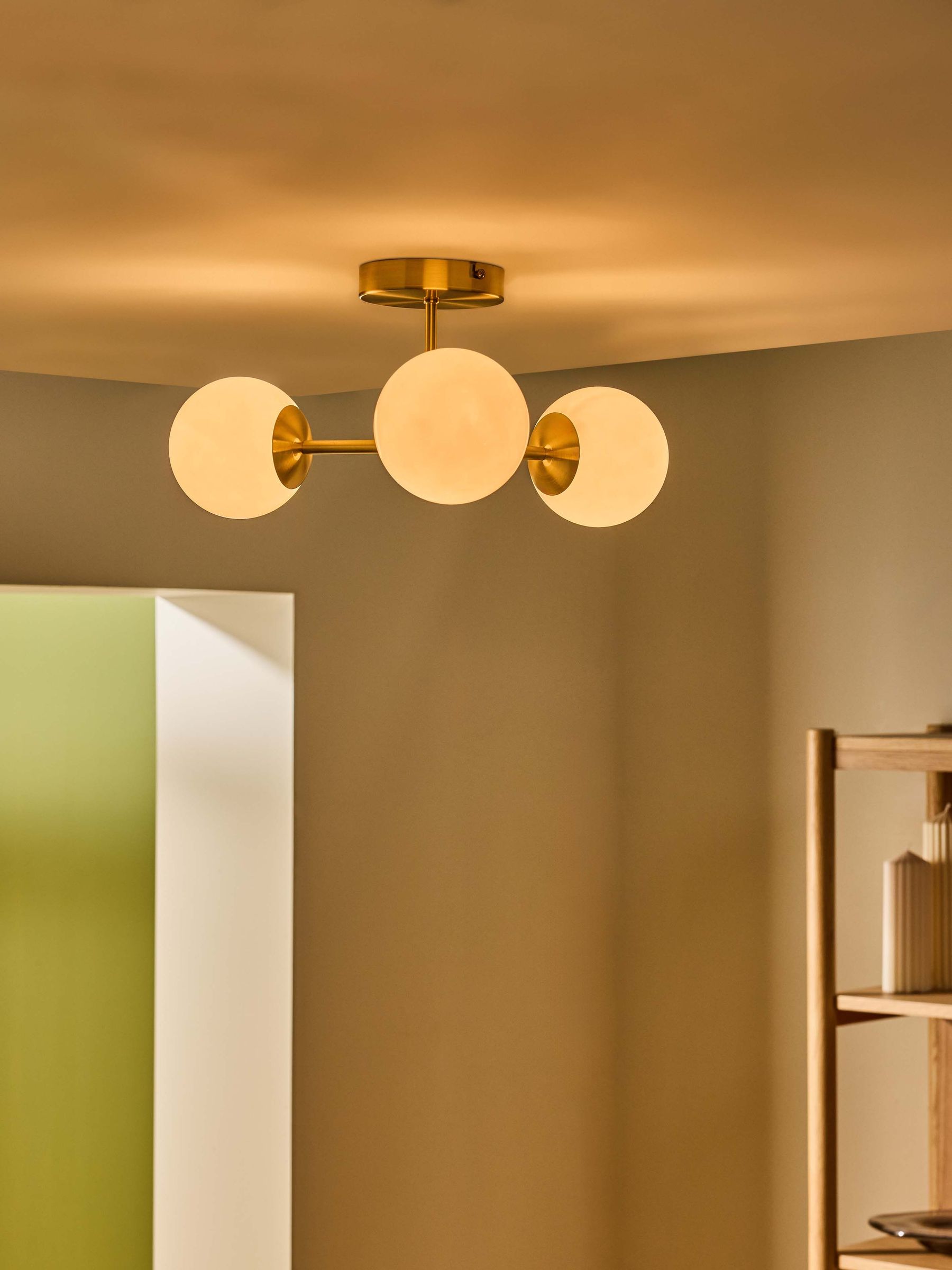 Globe 3 Light Flush Ceiling in Brass/Opal (H67974) | £79