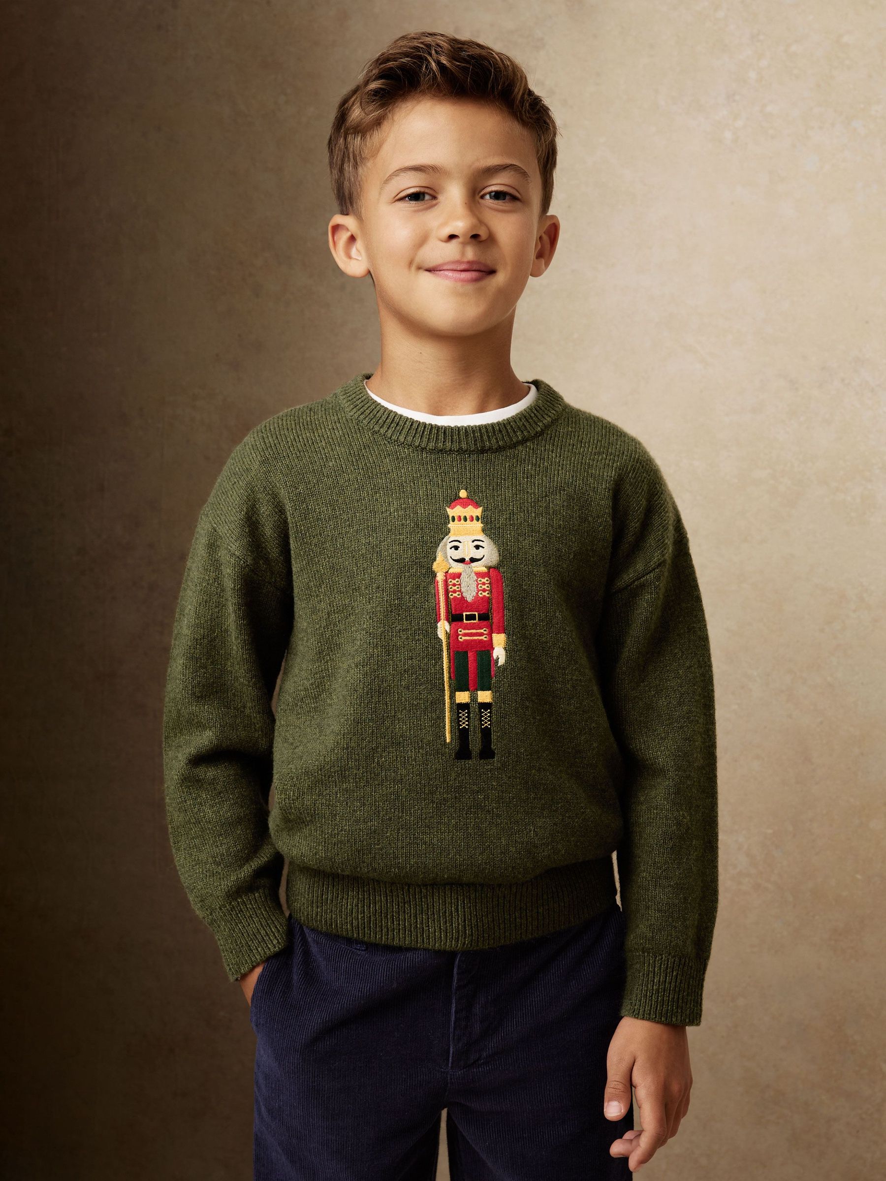 9-13 yrs Wool-Blend Nutcracker Jumper in Green (H68145) | £48