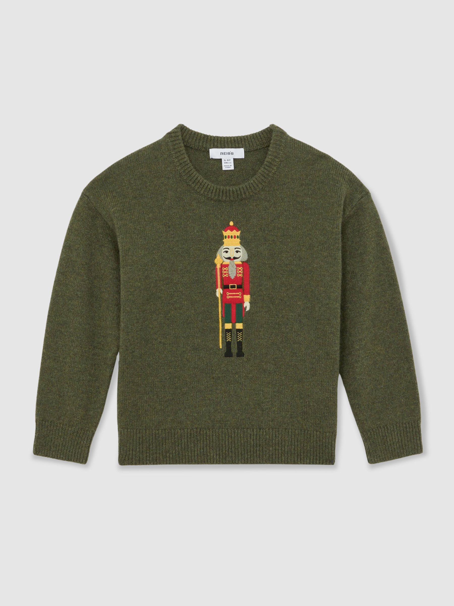 13-14 yrs Wool-Blend Nutcracker Jumper in Green (H68147) | £52
