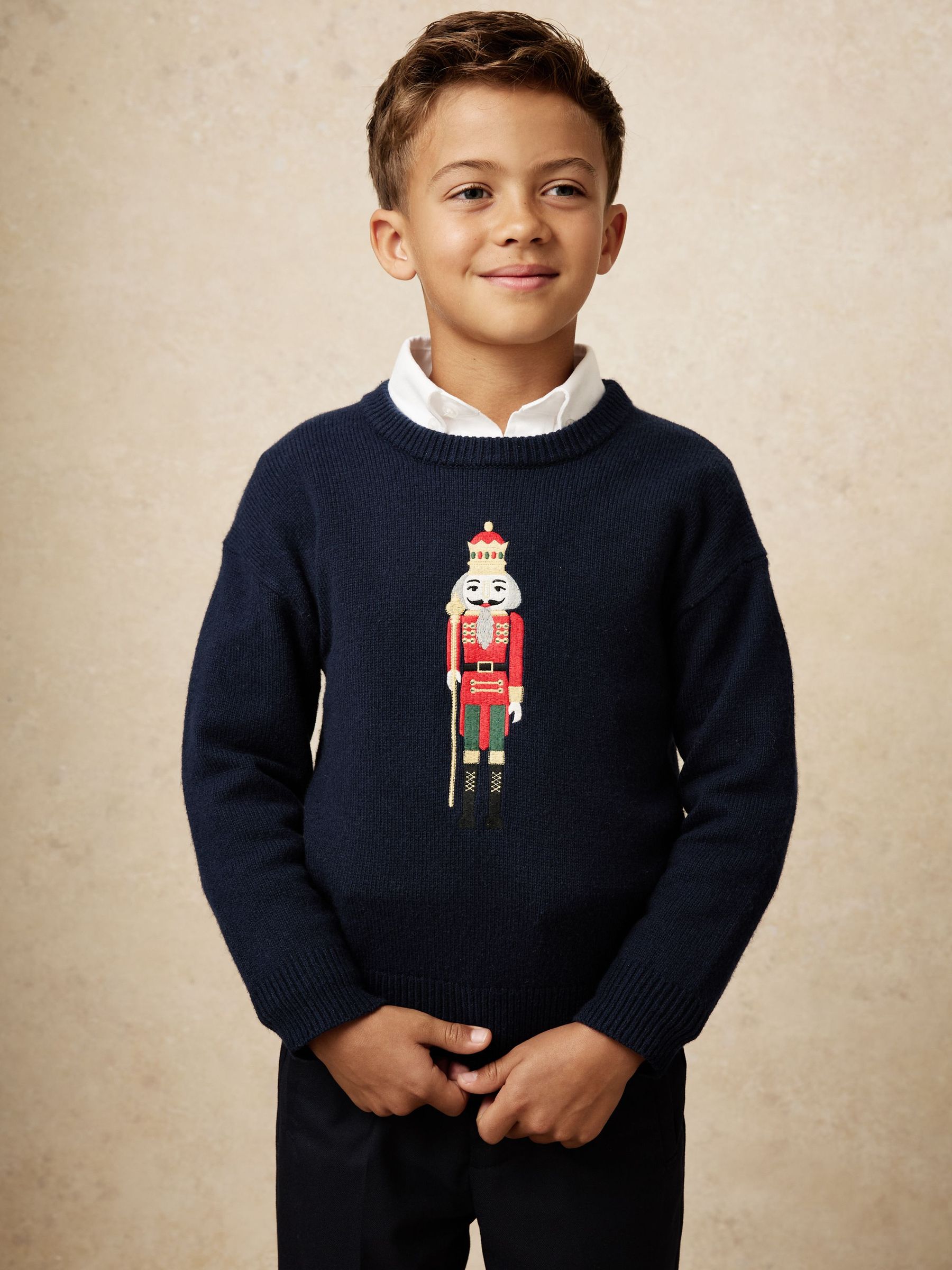 3-9 yrs Wool-Blend Nutcracker Jumper in Navy Blue (H68158) | £44