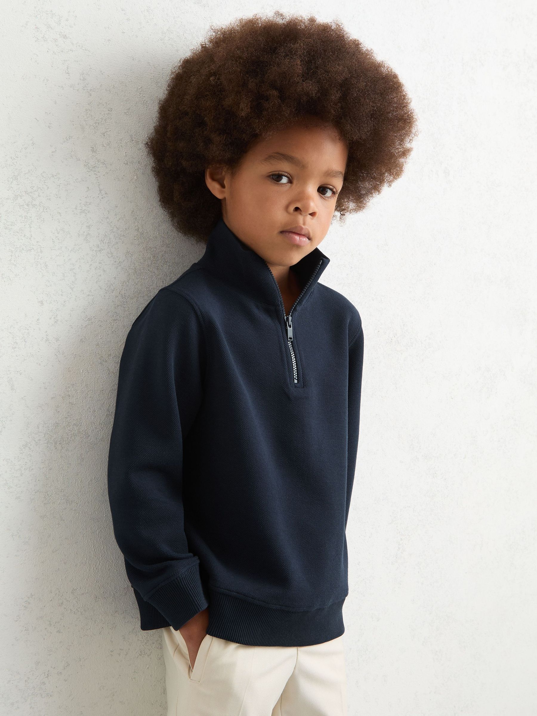 3-9 yrs Textured Half-Zip Sweatshirt with Cotton in Navy (H68168) | £32