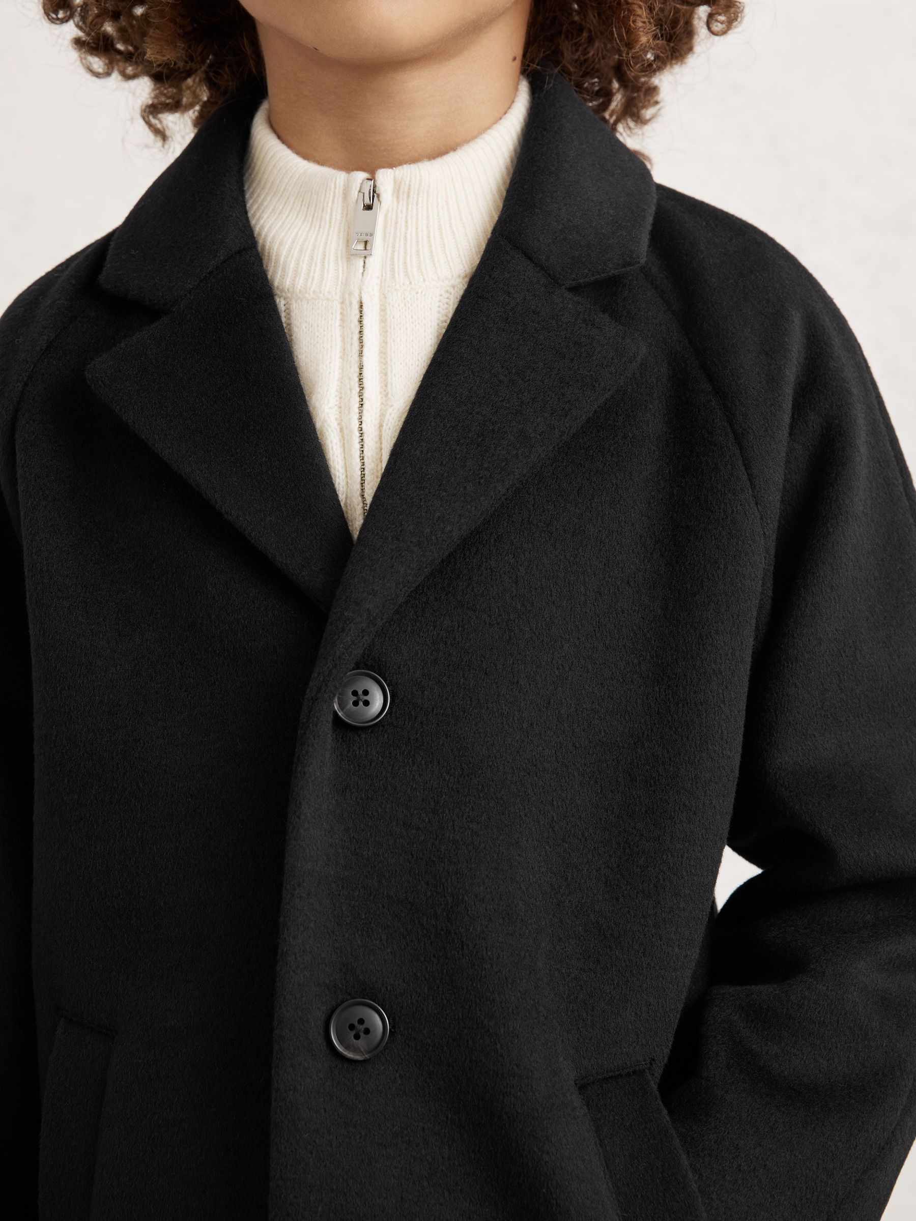 9-13 yrs Wool-Blend Raglan-Sleeve Overcoat in Black (H68181) | £108
