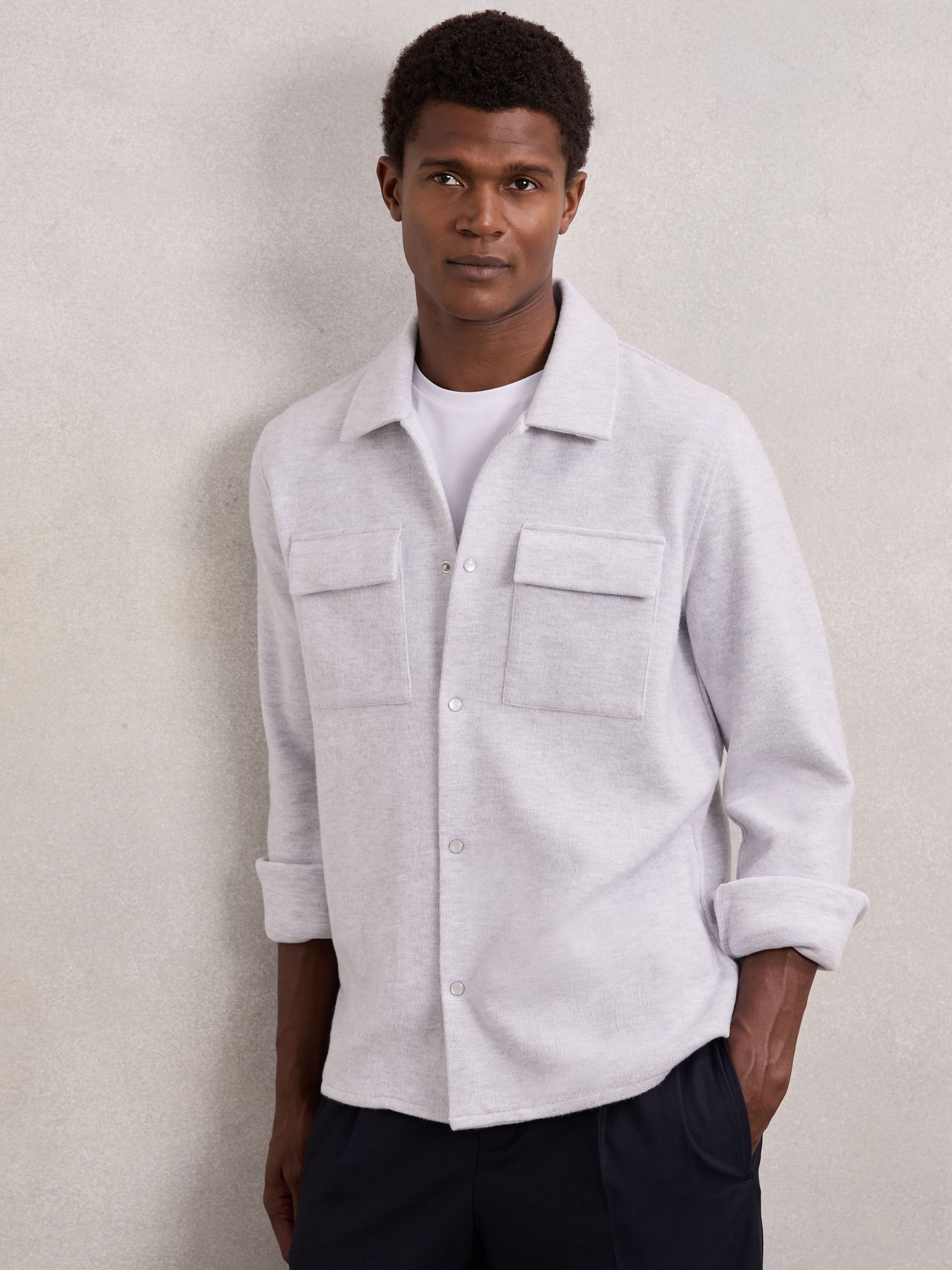 Press-Stud Jersey Shirt with Cotton in Grey Marl (H68279) | £138