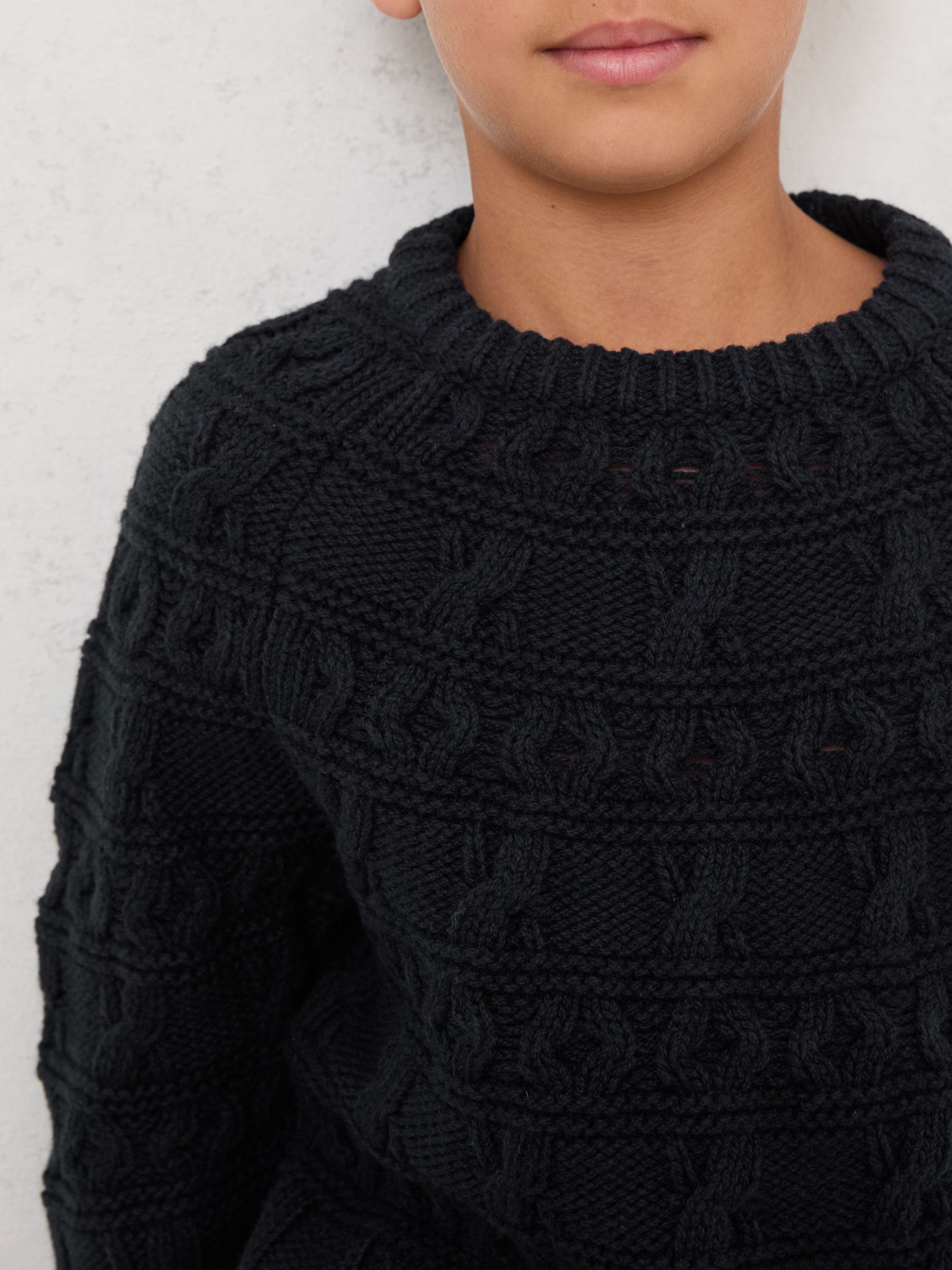 3-9 yrs Wool-Cotton Cable-Knit Jumper in Navy (H68290) | £42