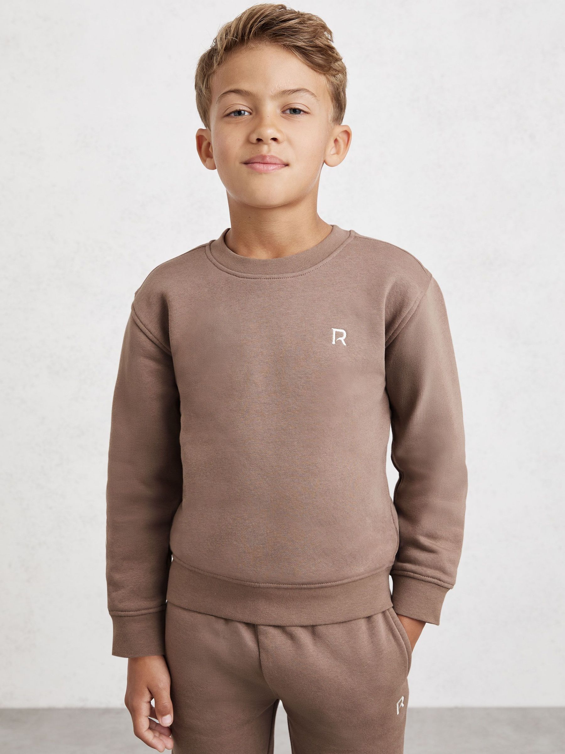 Logo Sweatshirt and Joggers Set Cotton-Blend in Taupe (H68295) | £32