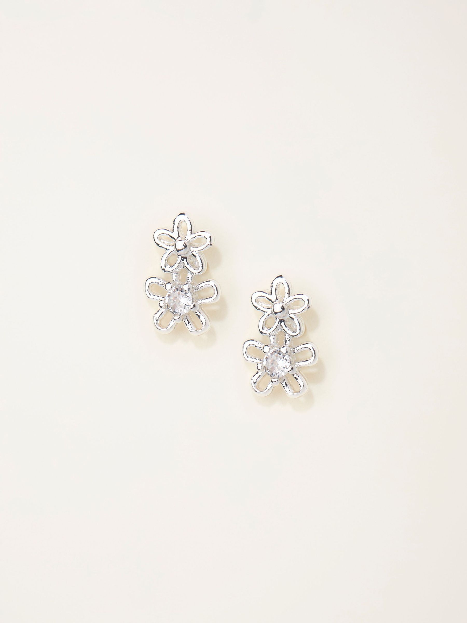 Silver Tone Double Daisy Stud Earrings (H68329) | £8.50
