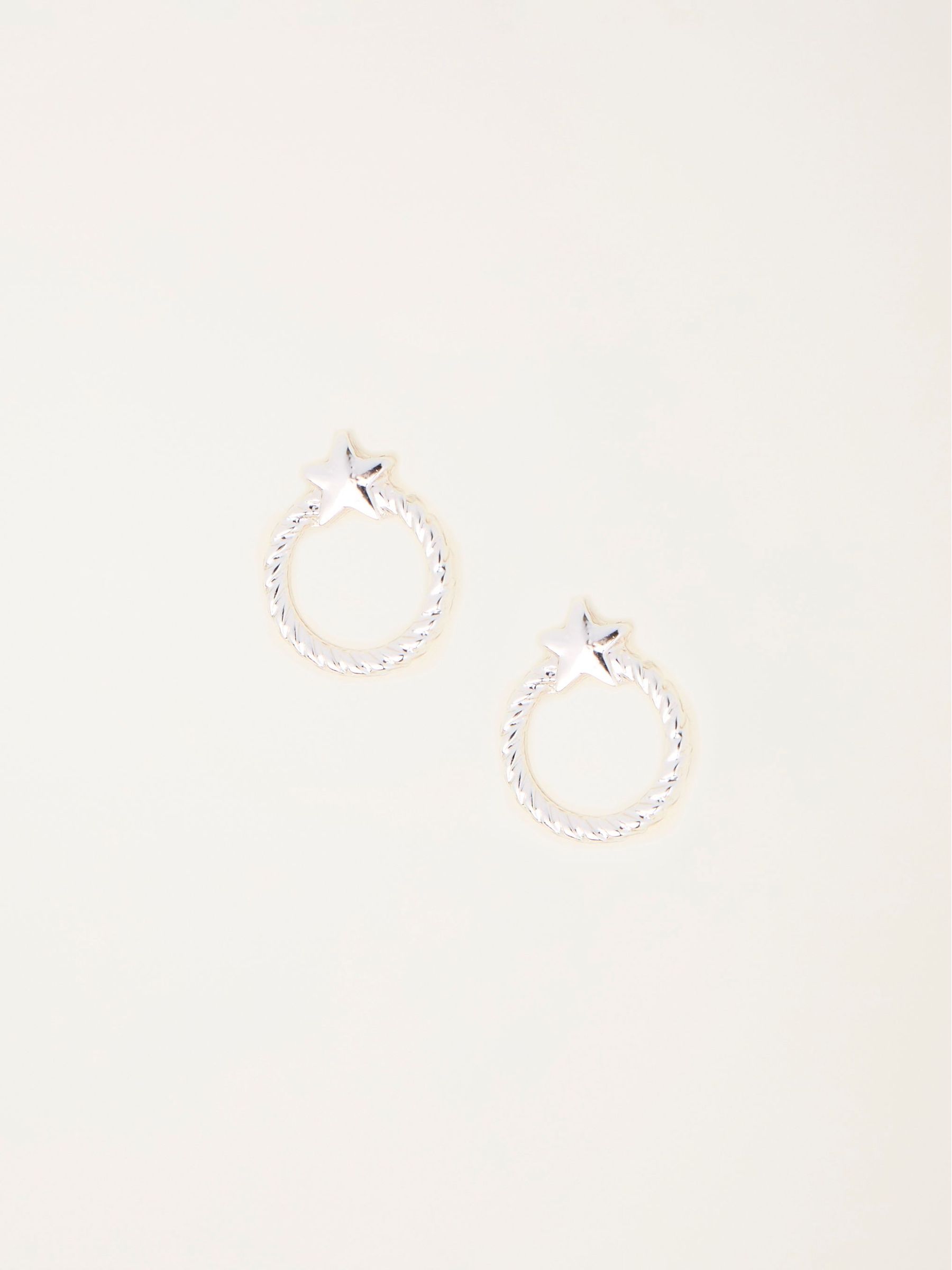Silver Tone Star Circle Stud Earrings (H68341) | £8.50