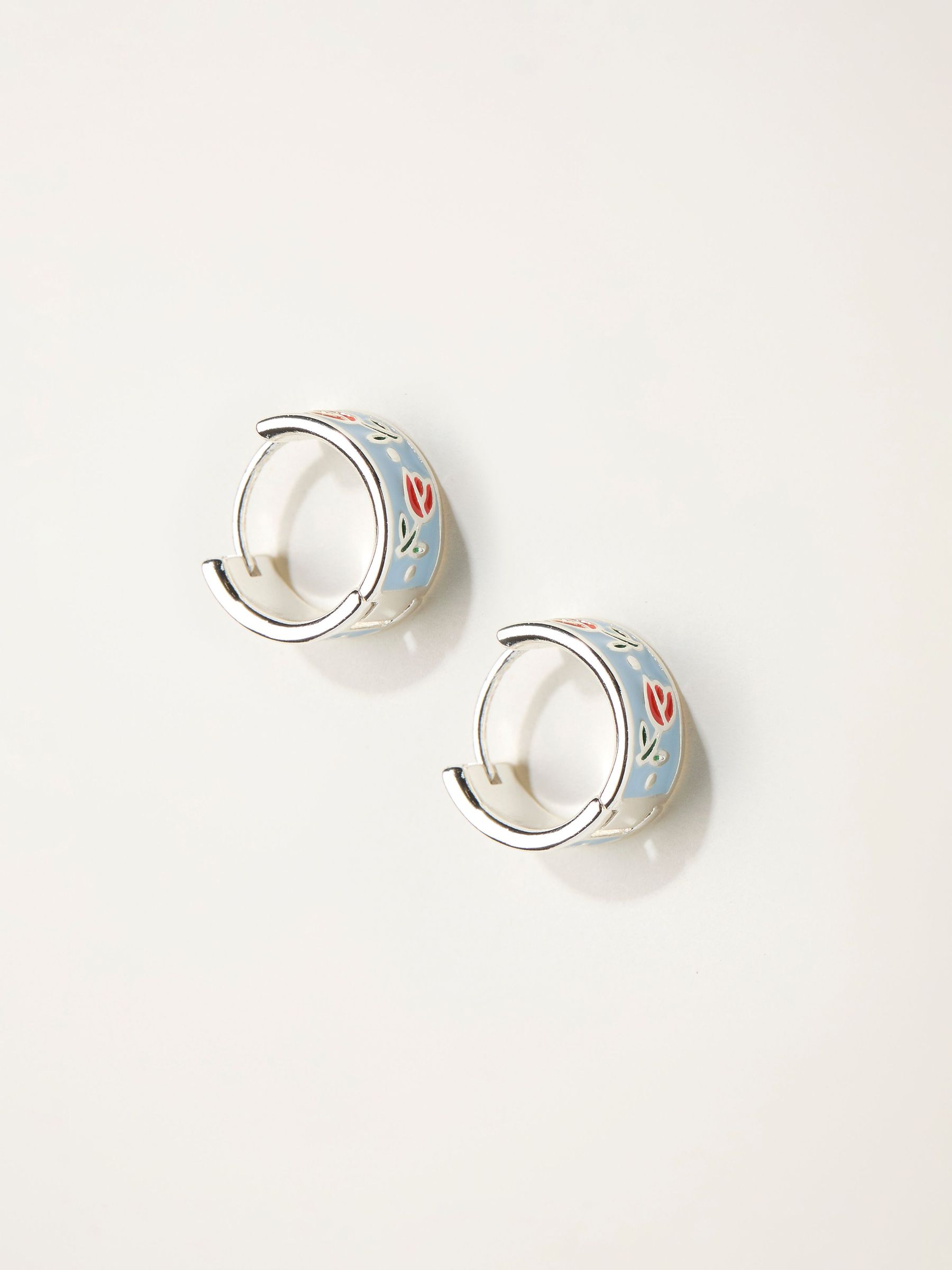 Silver Tone Enamel Floral Hoop Earrings (H68390) | £12.50