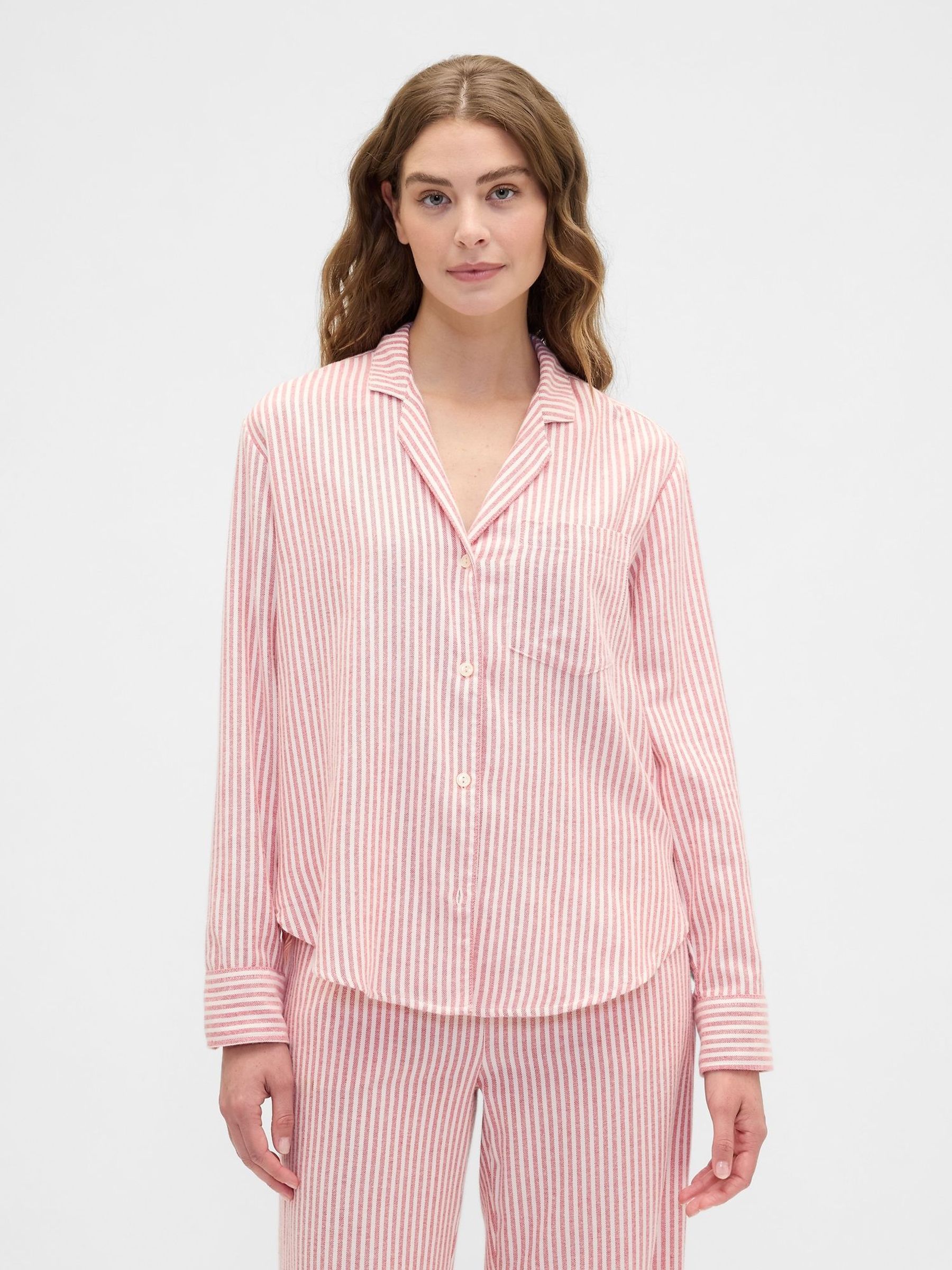 Red Stripe Flannel Long Sleeve Pyjama Top (H68420) | £35