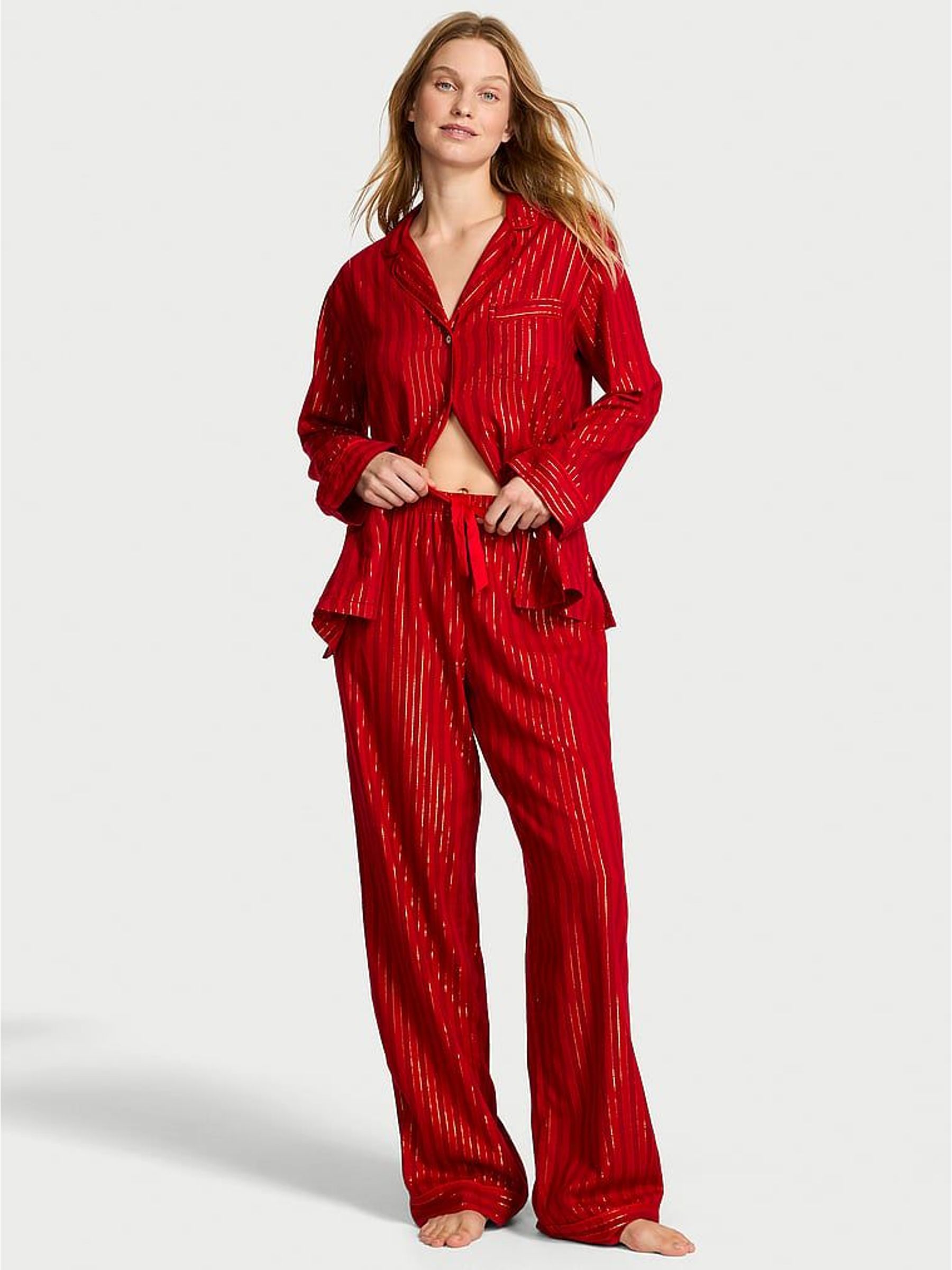 Red Christmas Stripe Long Pyjamas Set (H68622) | £60