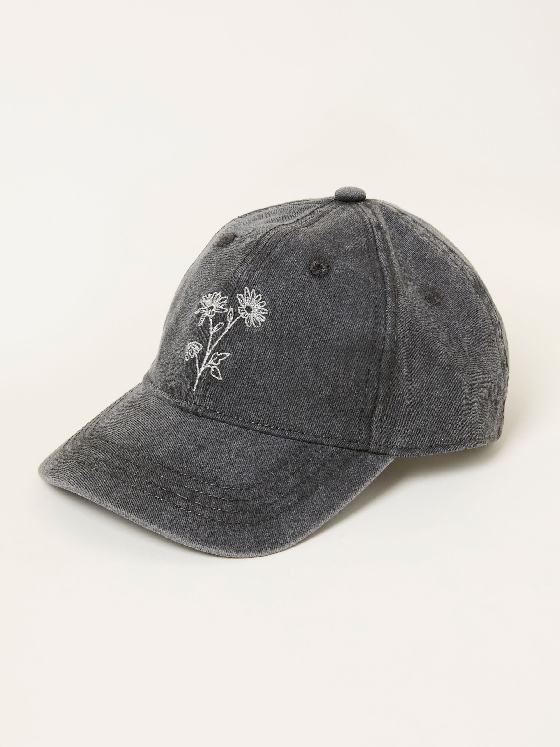 Washed Black Embroidered Daisy Cap (H68979) | £18
