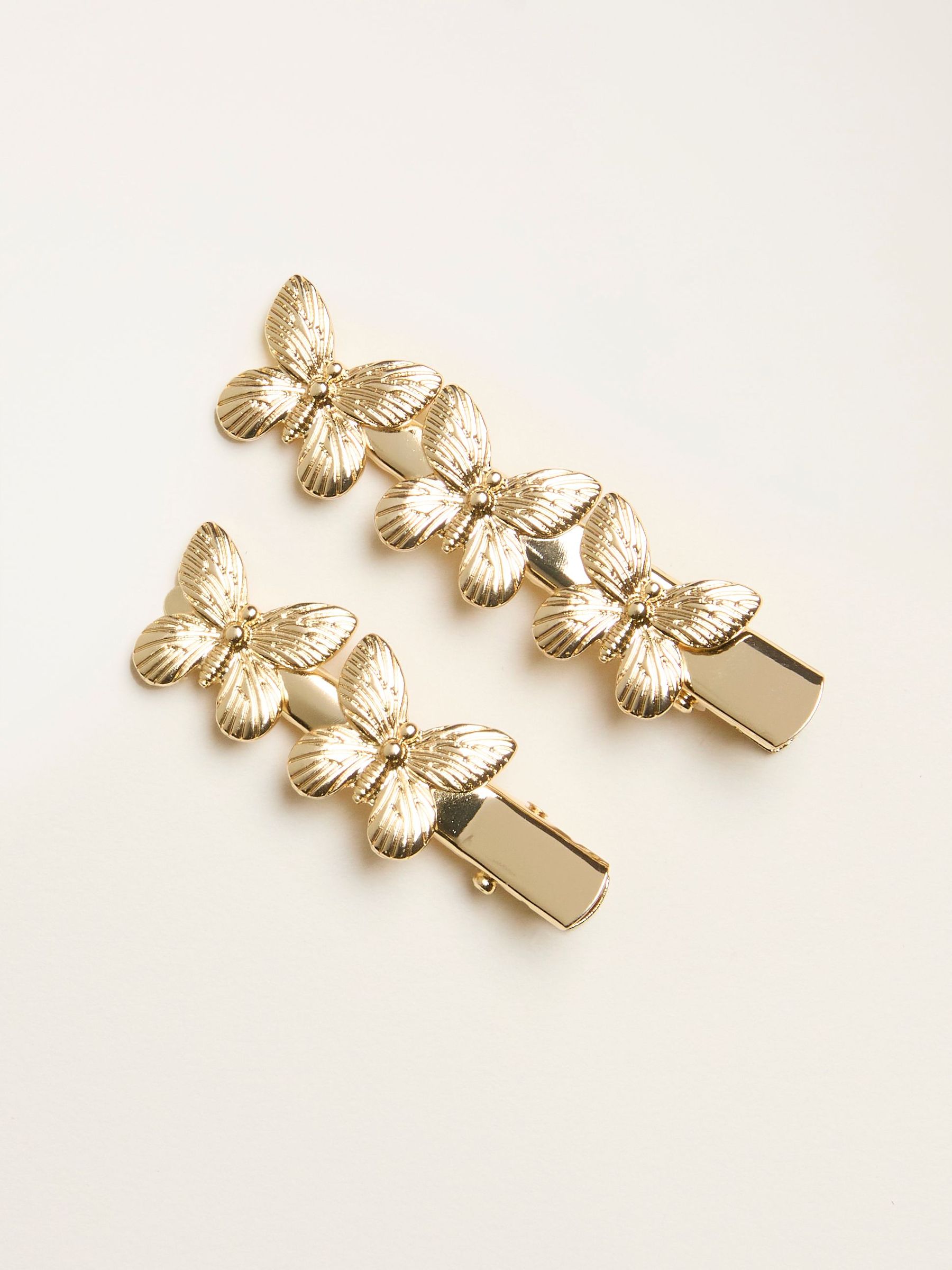 Gold Tone 2 Pack Butterfly Hair Slides (H69032) | £10.50