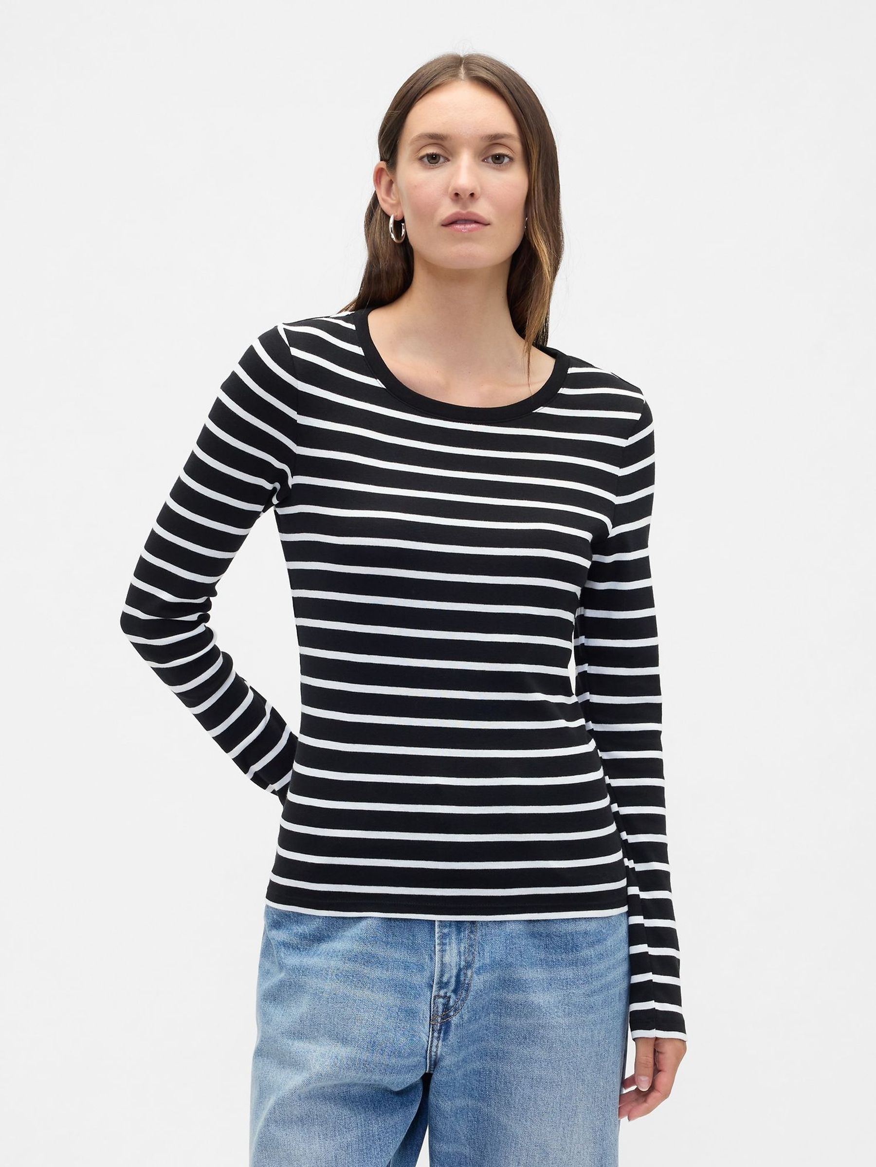 Black Modern Crewneck Long Sleeve T-Shirt (H69950) | £16