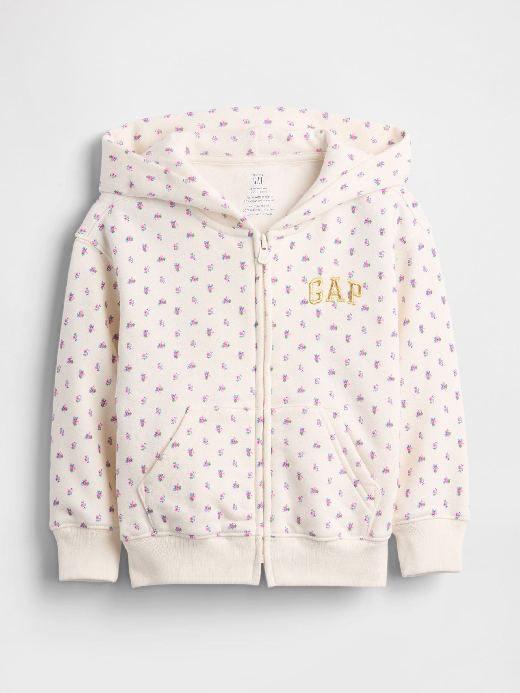 Cream/Pink Floral Vintage Soft Zip-Up Hoodie (6mths-5yrs) (H69953) | £25