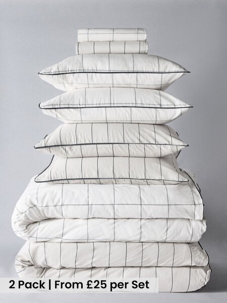 2 Pack Natural Stripe/Check Printed Duvet Cover and Pillowcase Set with Fitted Sheets (H70259) | £50 - £90