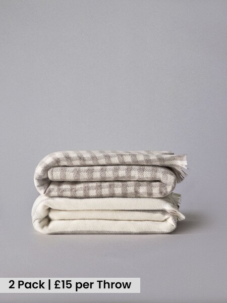 2 Pack Natural Gingham Cosy Throws (H70260) | £30