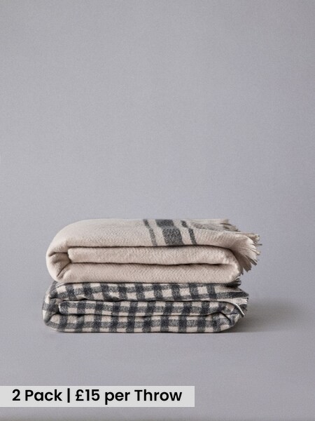 2 Pack Black/Natural Gingham Cosy Throws (H70261) | £30