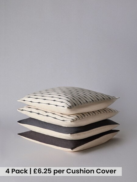 4 Pack Black/Natural Diamond Woodblock Printed Cotton Cushion Covers (H70269) | £25