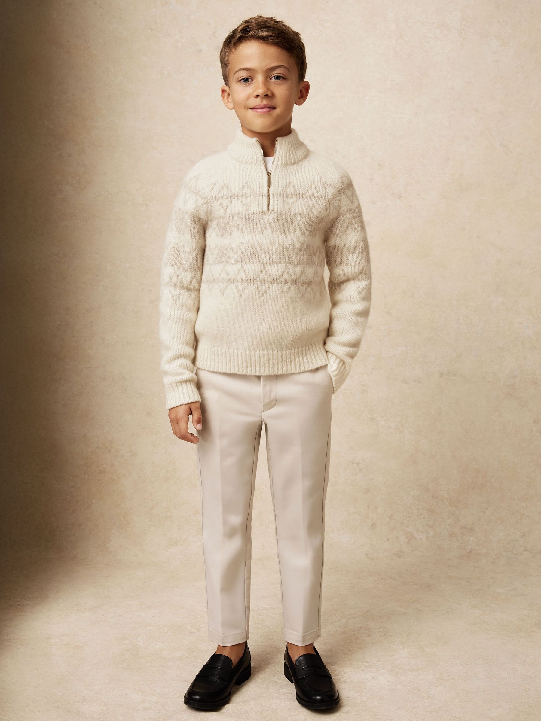 3-9 yrs Wool-Blend Fair Isle Half-Zip Jumper in Off White/Oatmeal (H71003) | £50