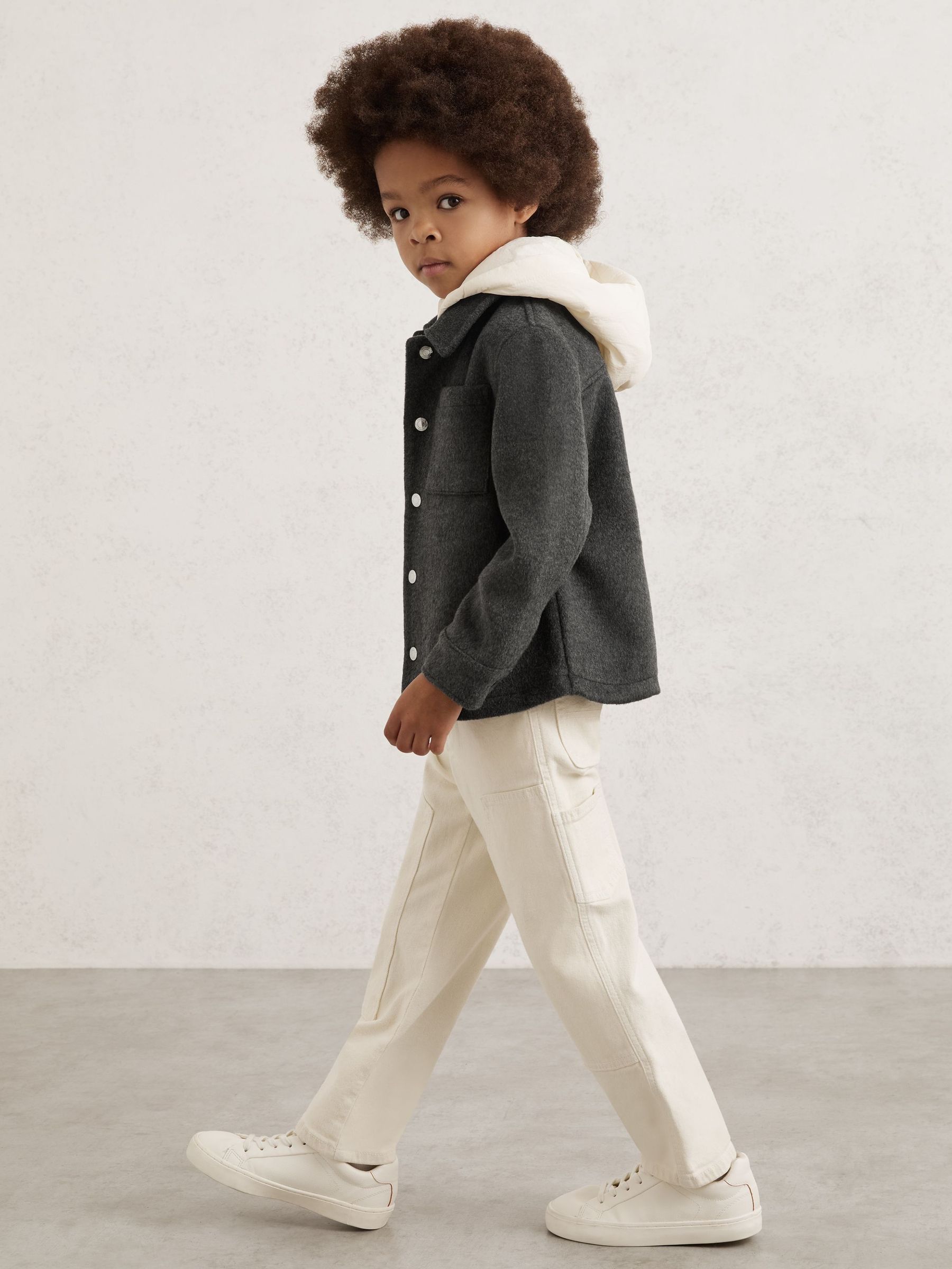 3-9 yrs Wool-Blend Detachable-Hood Overshirt in Charcoal (H71004) | £58