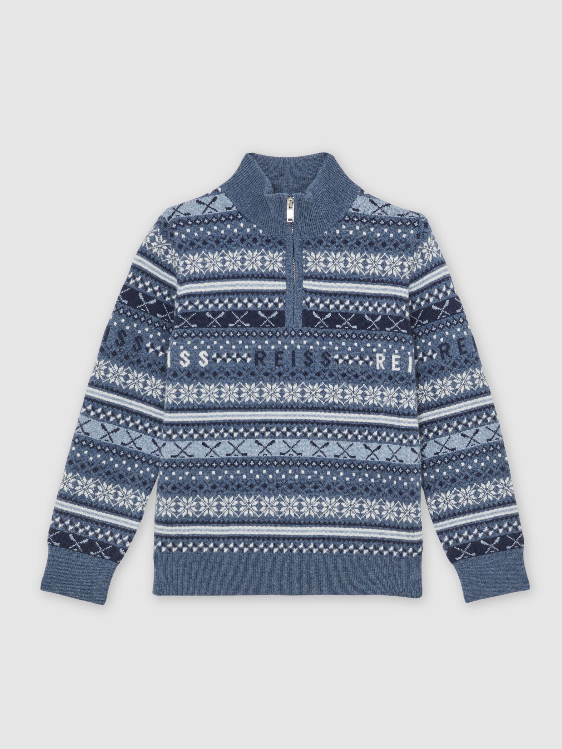 13-14 yrs Wool-Blend Fair Isle Jumper With Cashmere in Airforce Blue (H71049) | £56