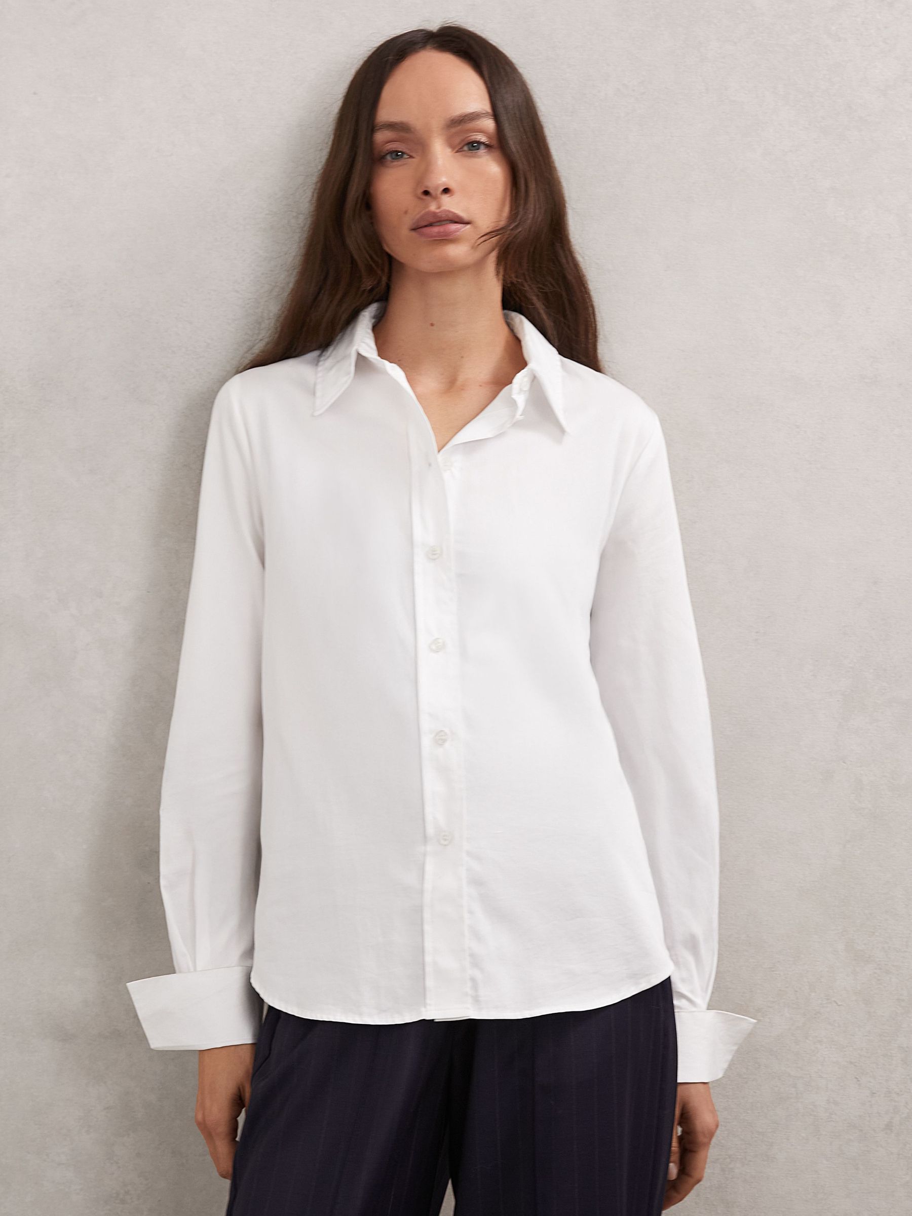 Cotton-Sateen Folded-Cuff Shirt in Ivory (H71058) | £148