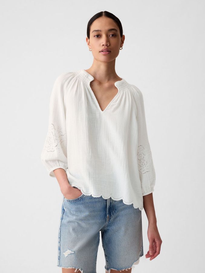 White Eyelet Puff Sleeve Shirt (H71486) | £24